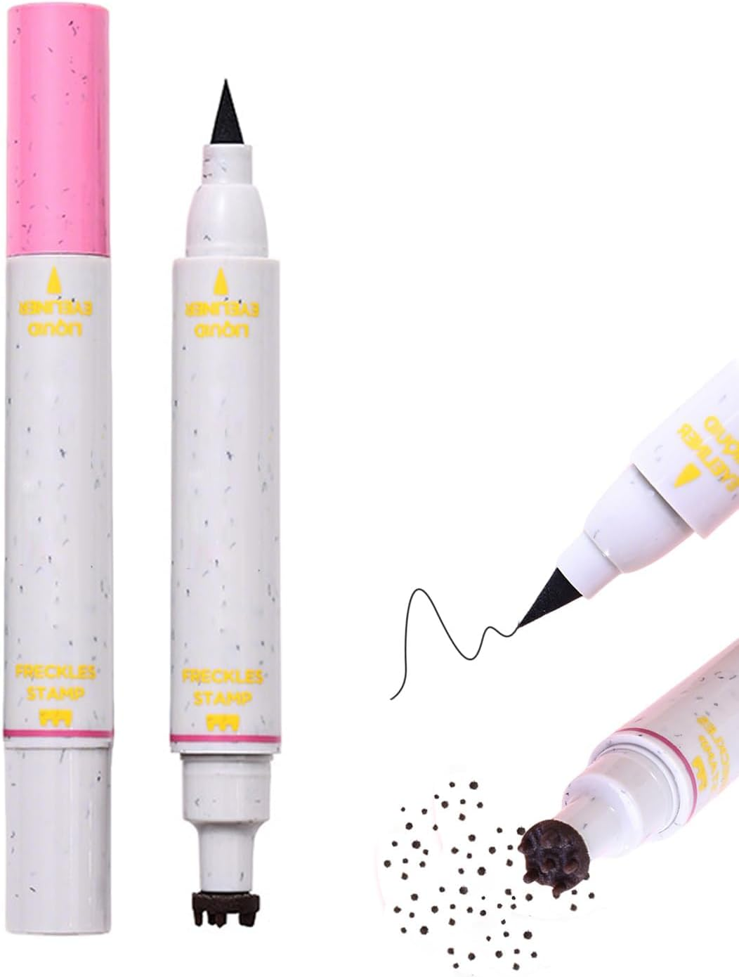 Wimode Eyeliner Freckle Pen,2 in 1 Liquid Freckle Stamp & Smudge-Proof Liquid Eyeliner,Long Lasting Dual Ended Fake Freckle Pen for Natural Lifelike Freckles Makeup(#1)