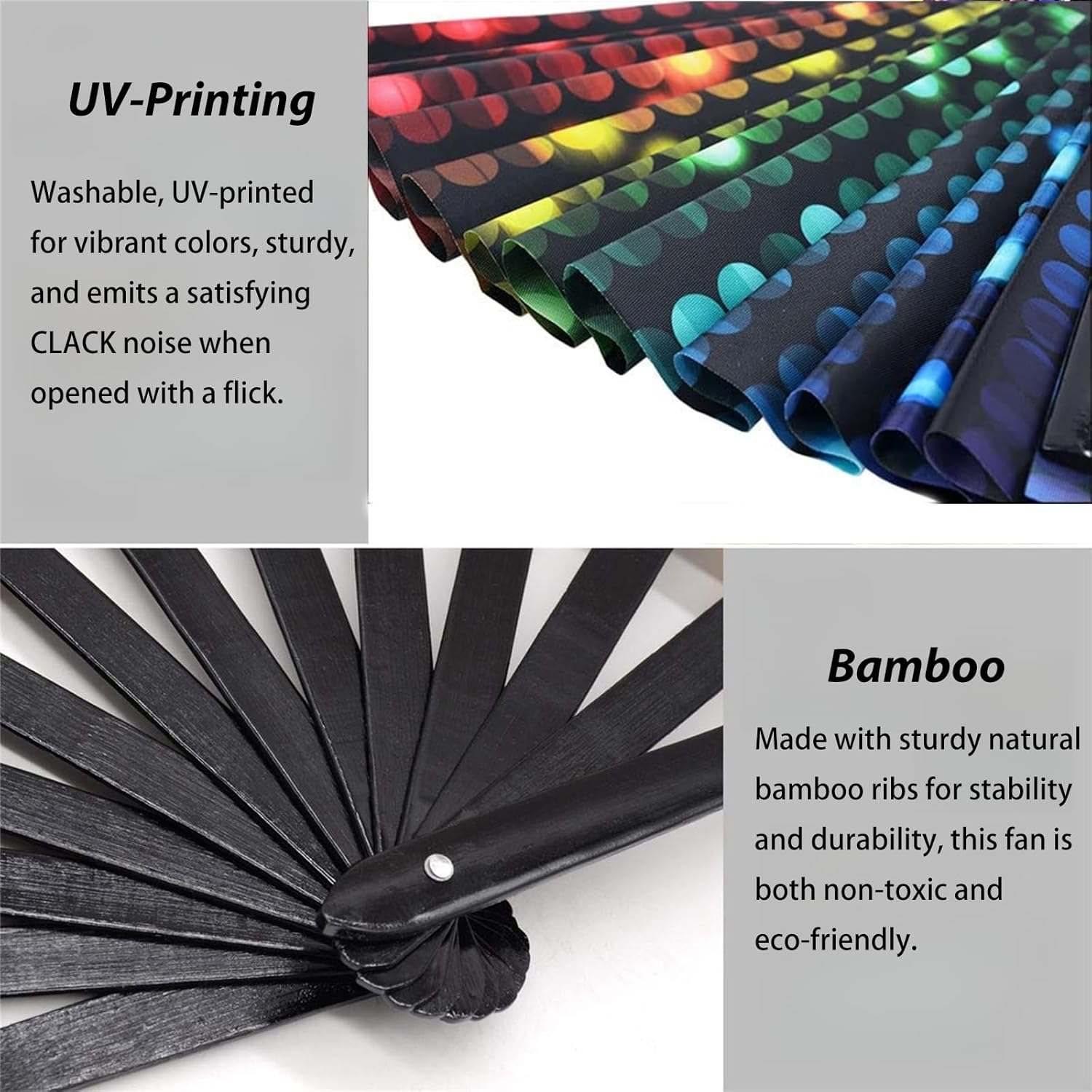 13&lsquo;&rsquo; UV Glow Large Rave Fan for Men Women, Decorative Folding Hand Fan for Party, Home Decoration, Gift, Music Festival Essential, EDM Rave Accessories (Lightspot) image number 3