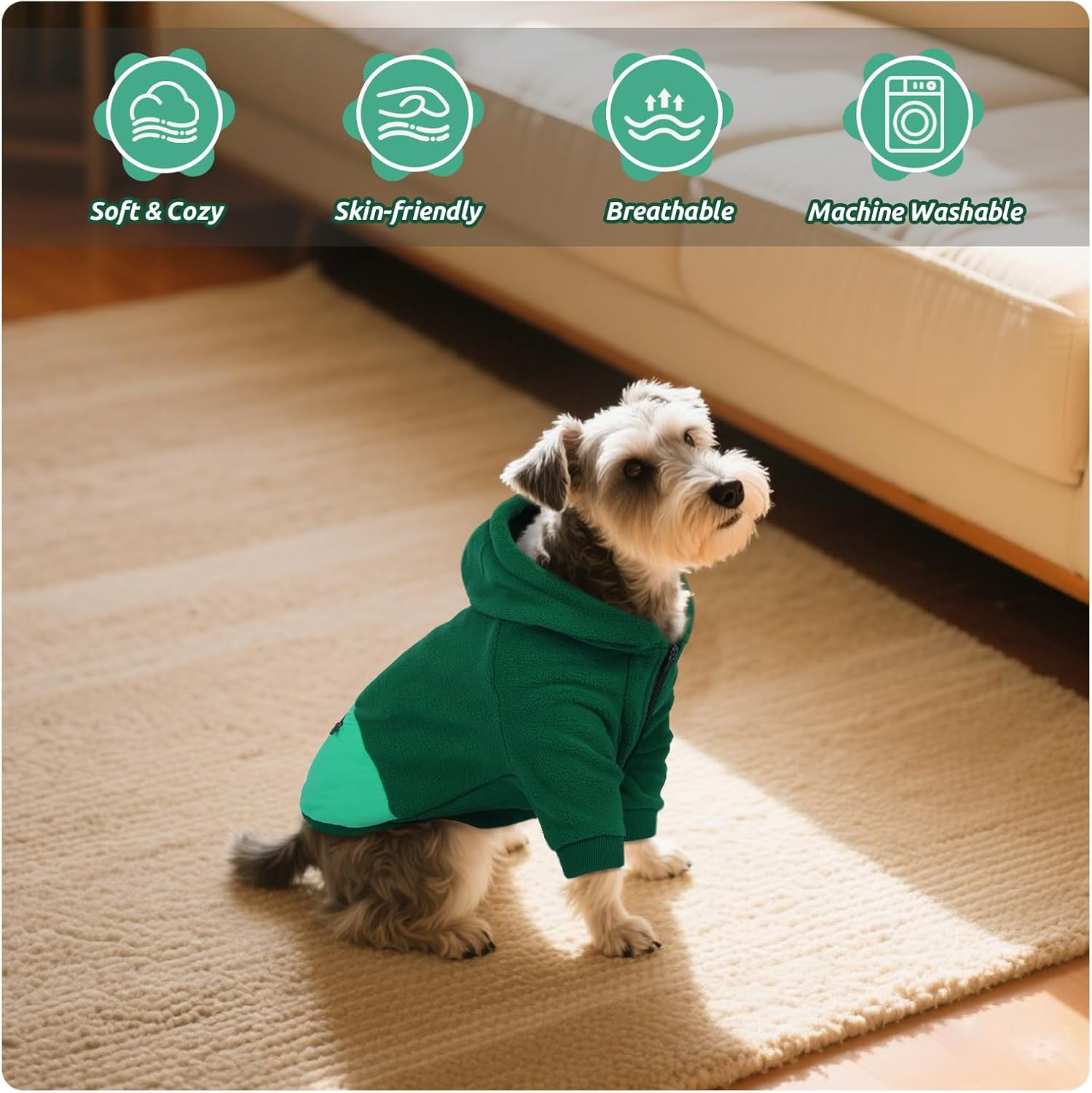 Lelepet Dog Hoodie for Small Dogs, Winter Dog Sweatshirt with Adjustable Hood, Warm Coat for Dogs, Pet Clothing Sweaters with Zipper Pocket, Soft Cold Winter All Weather Pet Clothes, Green 3XL image number 4