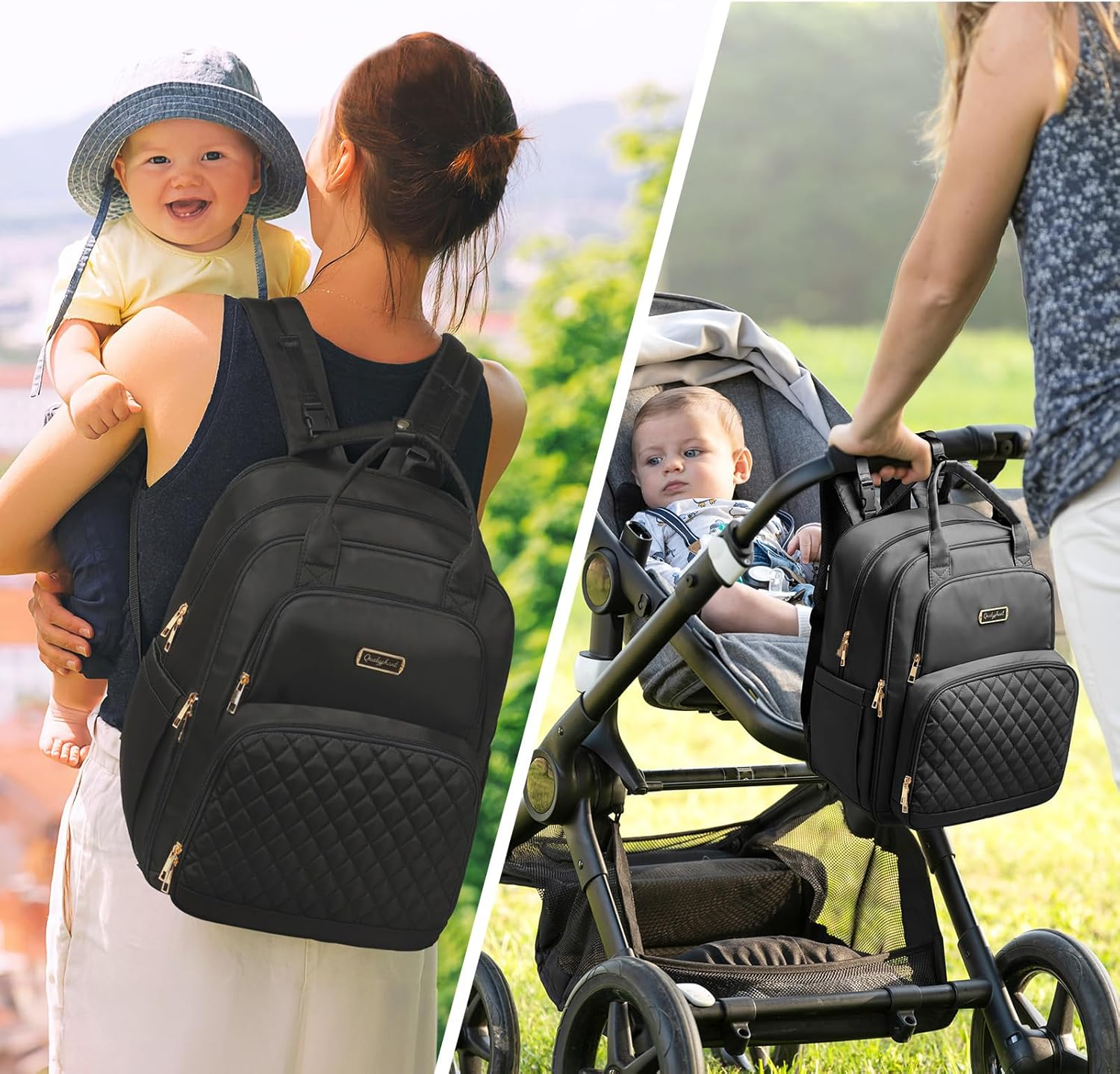 Qualyphant Diaper Bag Backpack - Expandable 35L Extra Large Diapers Bags for 2 Kids Twins, Quilted Baby Changing Backpacks image number 6