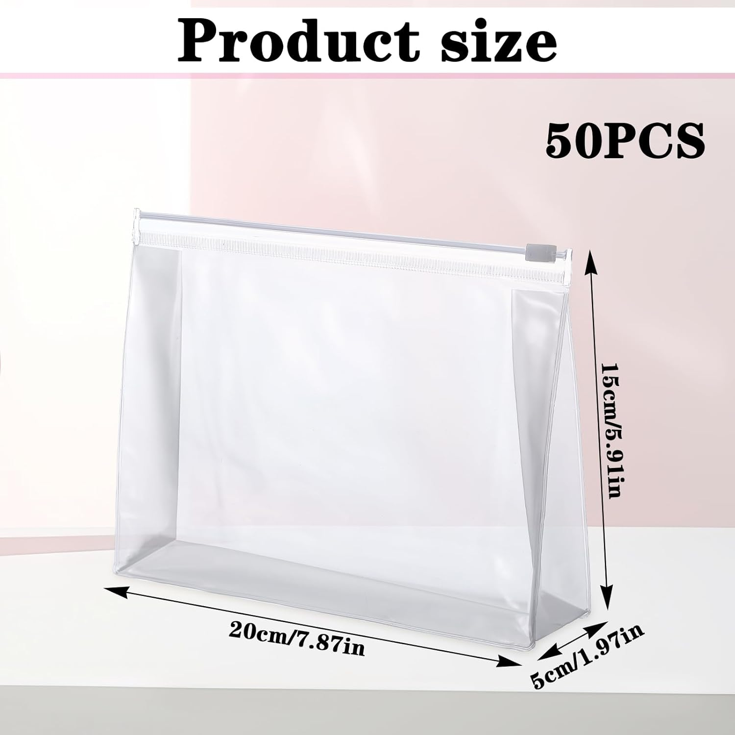 50 Pcs Mini Clear Makeup Bag Bulk with Zipper 7.87"&times;5.91"&times;1.97" Portable Reusable Small Clear Zipper Pouches PVC Waterproof Travel Cosmetic Bags Make up Bags Bulk for Women Men Vacation Toiletry image number 5