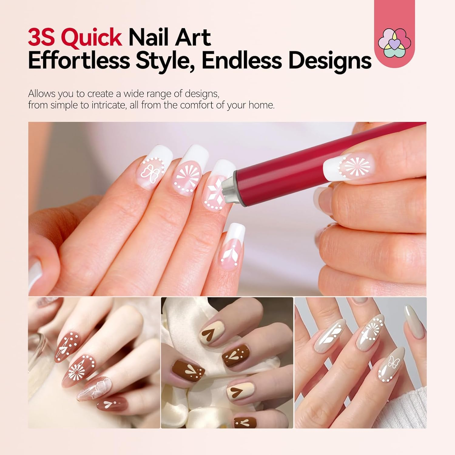 SAVILAND Essentials 3S Instant Nail Art Stamp Pen Set: Quick Precision Nail Stamp Pen with 6 PCS Different Pattern Flower Nails Art Stamp Pen for Nails Painting Gel Nails Nail Polish Beginner DIY Salon Manicures image number 1