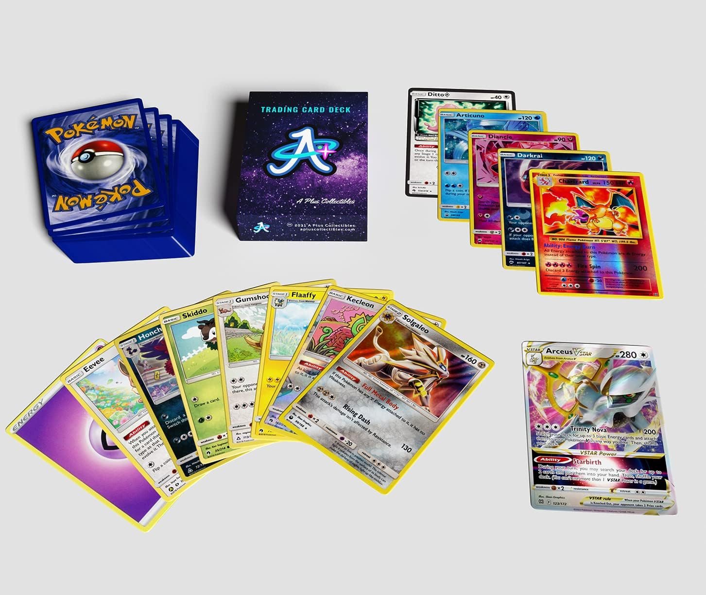 TCG Collectible Deck Box &ndash; by a plus Collectibles - Includes 60 Assorted Pokemon Trading Cards with 1 GX/EX/V/VMAX/VSTAR image number 1