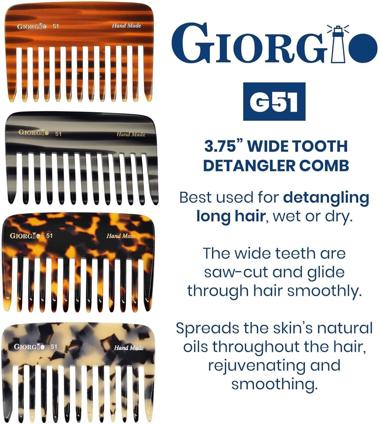 Giorgio G51 Graphite Small Travel Purse Detangling Comb - Wide Teeth Pocket Comb for Thick, Curly and Wavy Hair, Wet or Dry Use, Handmade of Cellulose, Saw-Cut, Hand Polished image number 2