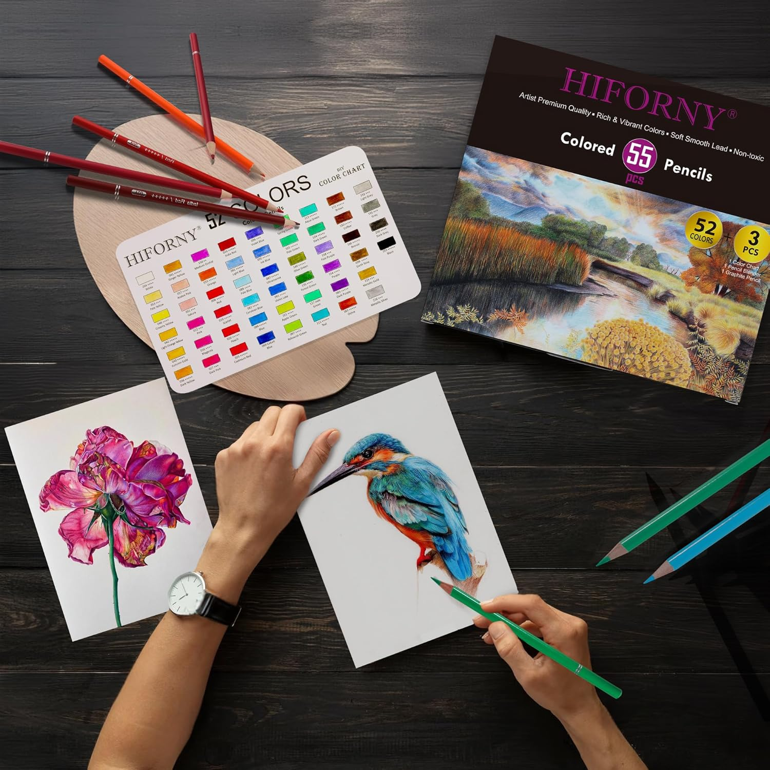 55 Pack Colored Pencils Set for Adult Coloring,52 Colors Coloring Pencils with Extras,Artists Soft Core,Vibrant Color,Drawing Pencils Art Craft Supplies for Adults Beginners Kids image number 2