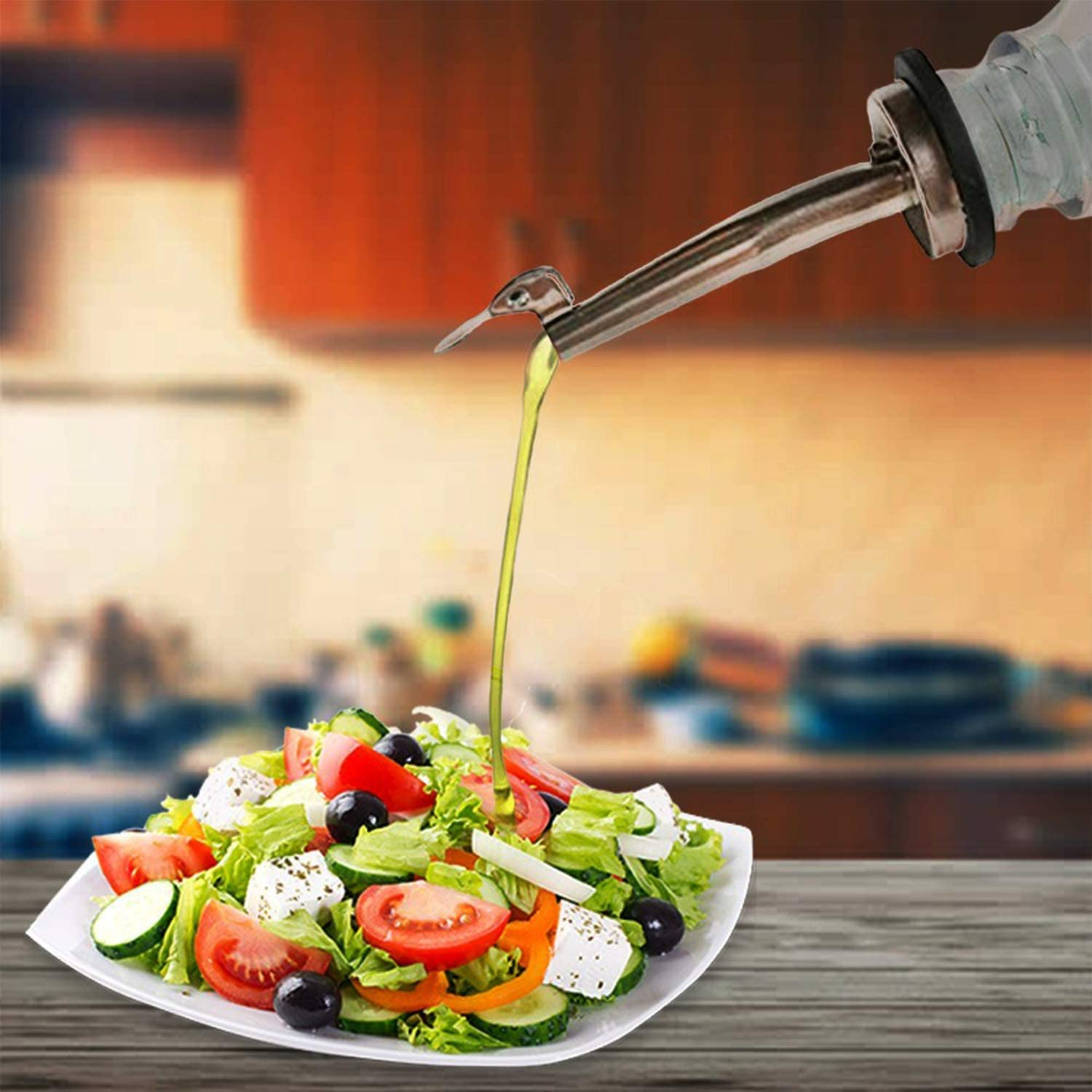 Wine Bottle Pourer 6 Pieces Stainless Steel Wine Pouring Spout Automatic Flip Top Wine Bottle Stopper Quick Pourer Olive Oil Bottle Conical Spout Pourer (With Cleaning Brush and Folding Funnel) image number 4