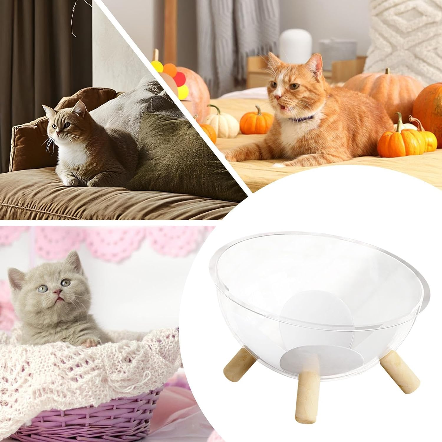 Pet Beds for Cats,Cat Sleeping Nest with Wood Base - Acrylic Clear Dome House Small Animal Supplies for Resting Sleeping Lounging Puppies Bunnies image number 6