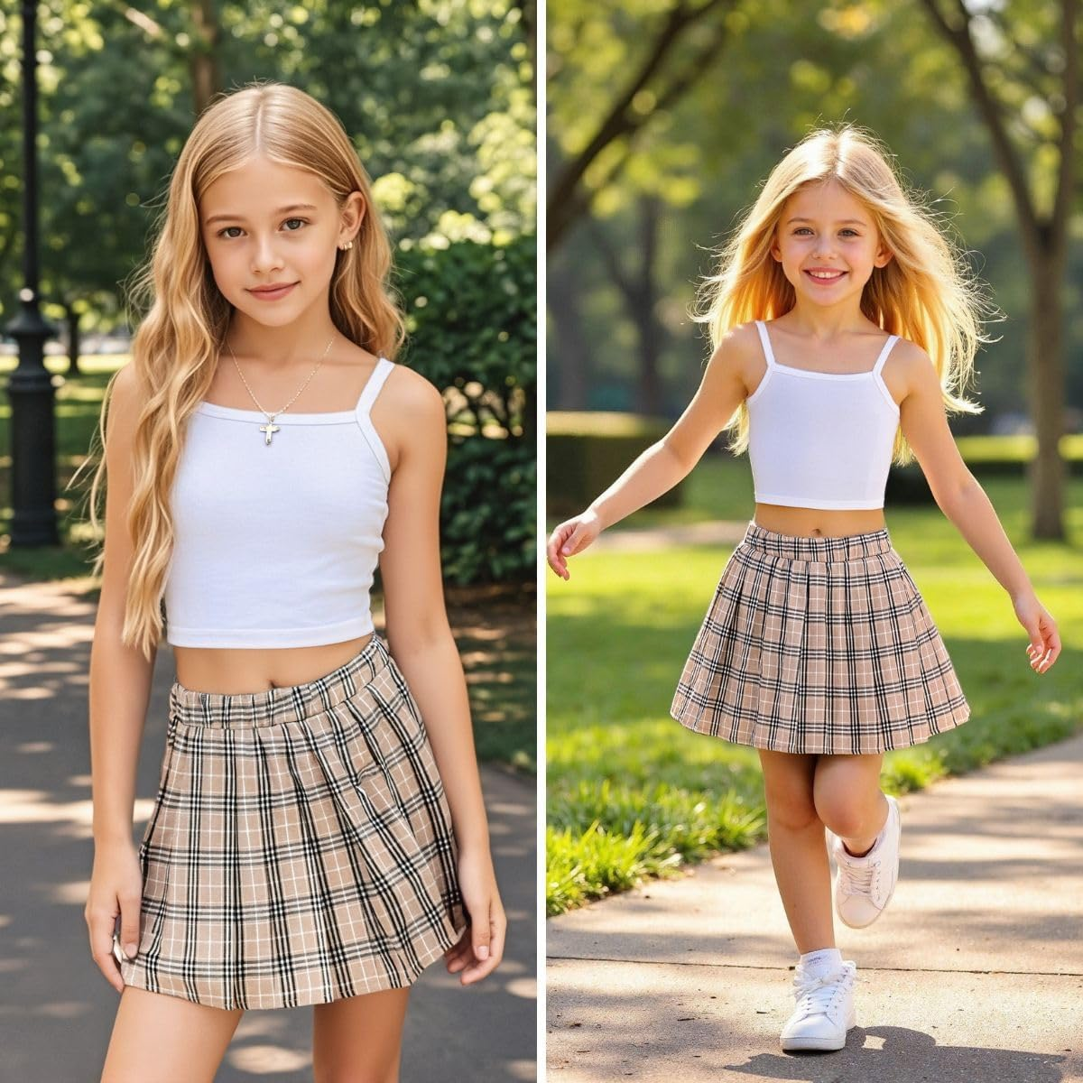 Girls 3 Piece Skirt Set Cami Crop Tops Pleated Skirt with Button Shirts Size 6-12 image number 2