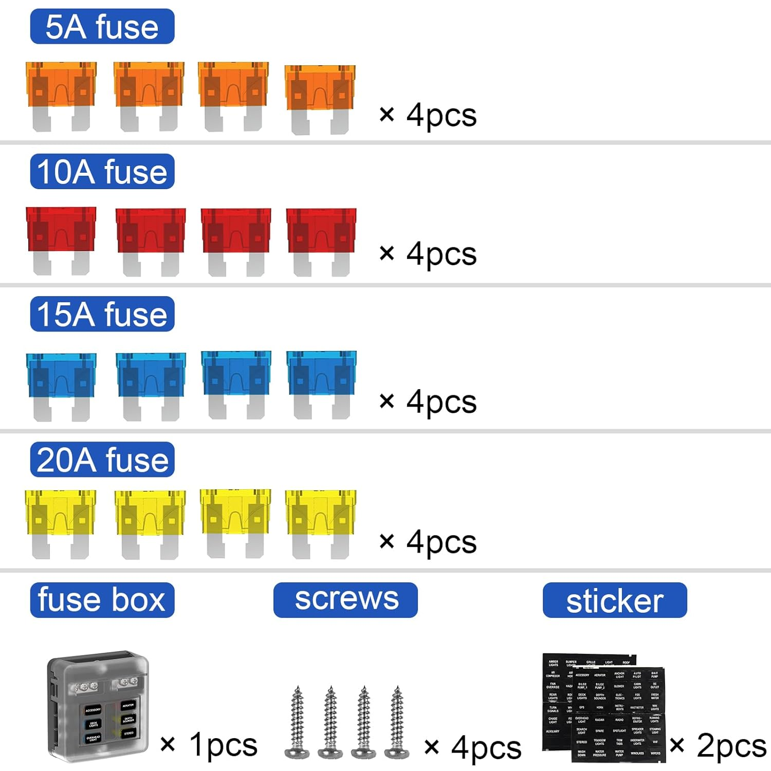 Uckasayfy 6 Way Fuse Box 12V/24V DC ATC/ATO Fuse Block with 16 Pcs Fuses LED Indicator Negative Bus for Automotive, Car, Boat, RV, Truck, Marine image number 1