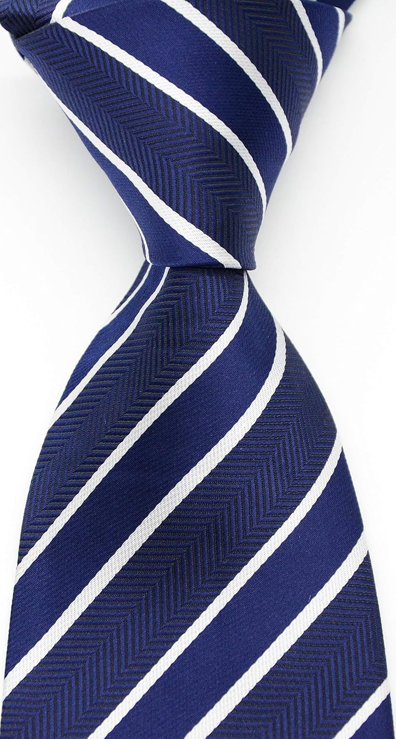 Geotae Zerun New Classic Men'S Striped Silk Tie Necktie - Black Vertical image number 6