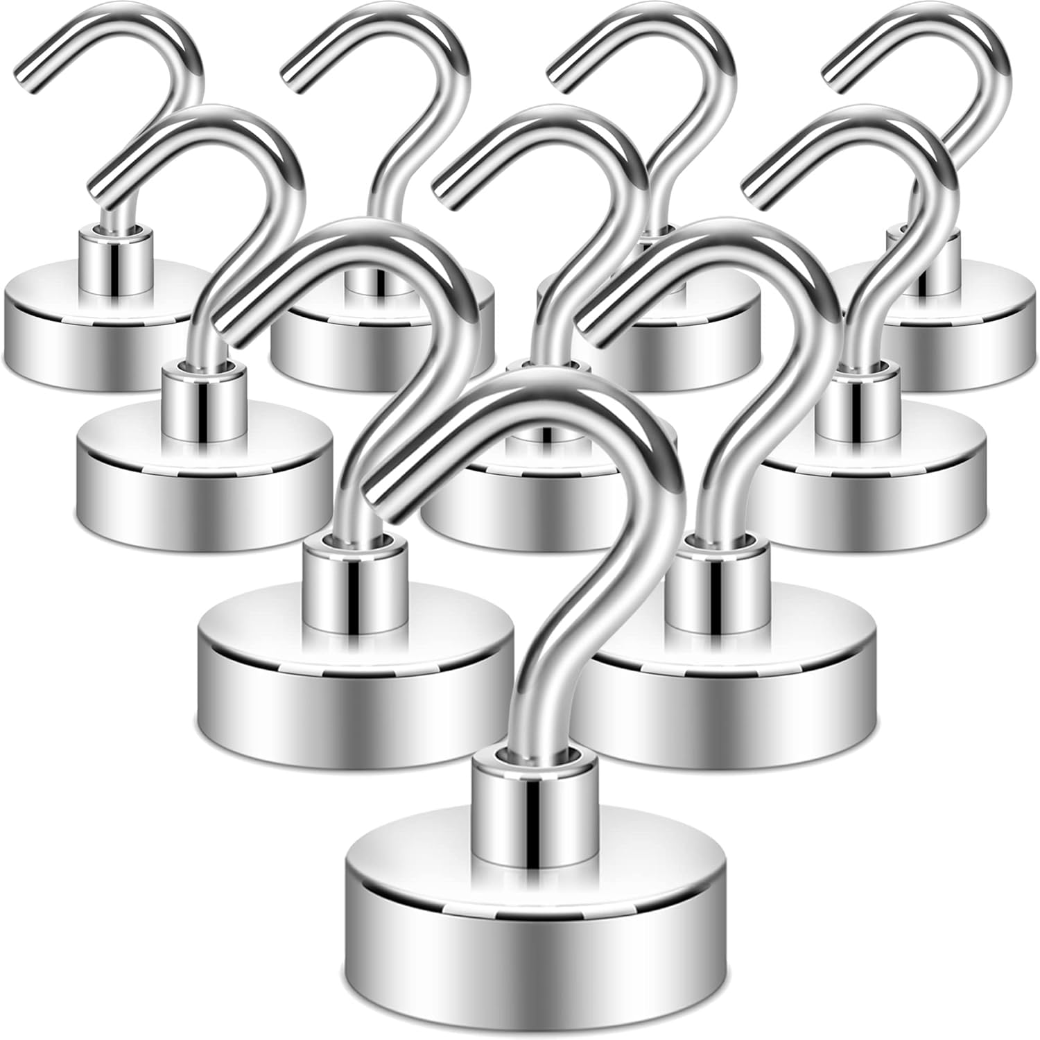 Neosmuk Magnetic Hooks, Heavy Duty Earth Magnets with Hook for Refrigerator, Extra Strong Cruise Hook for Hanging, Magnetic Hanger for Cabins, Grill (Silvery White, Pack of 10) image number 7
