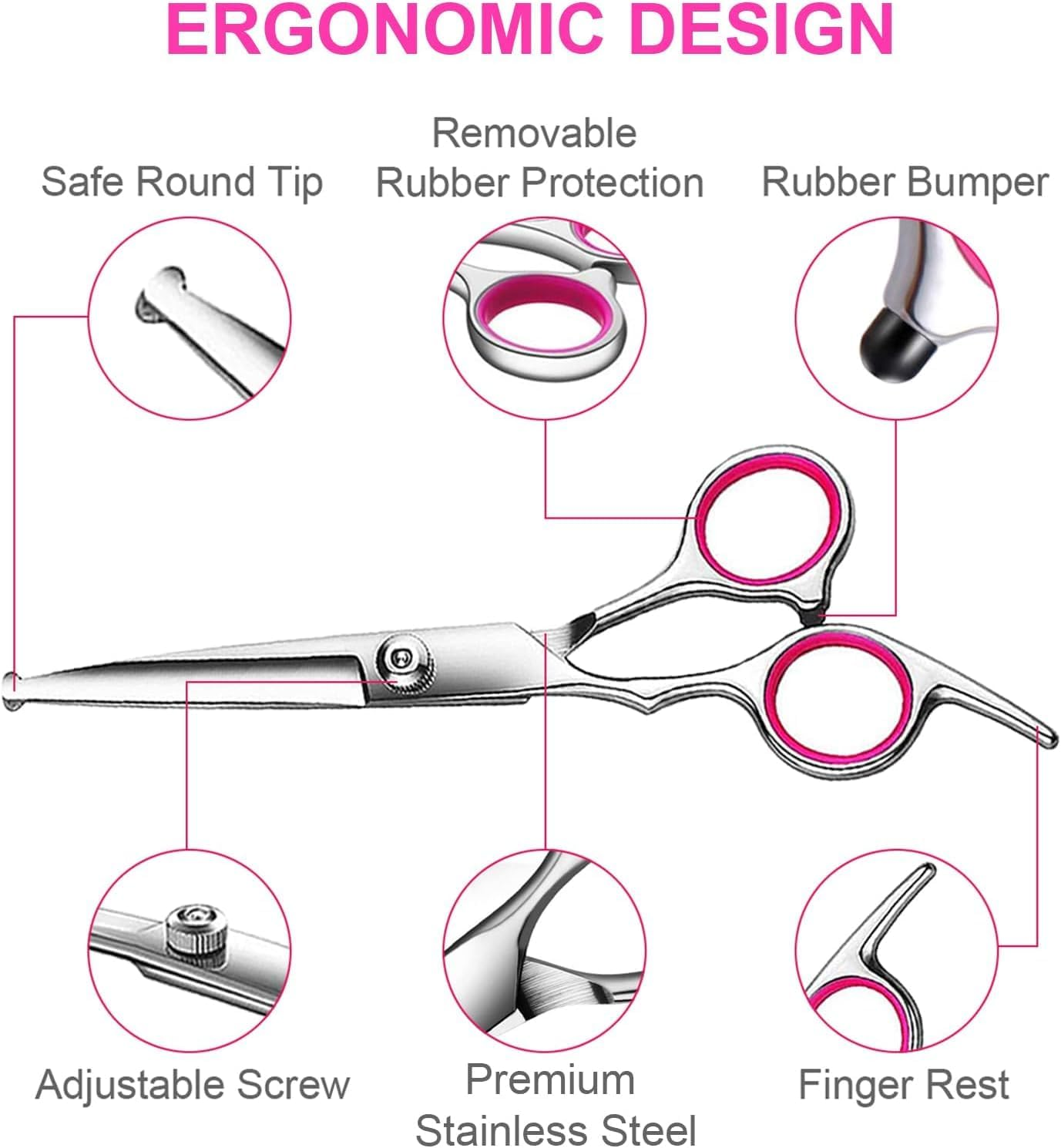 4 PCS Professional Dog Grooming Scissors Kit with Safety round Tips, Coated Pet Grooming Shears for Dog Cat (Pink, 17CM) image number 1