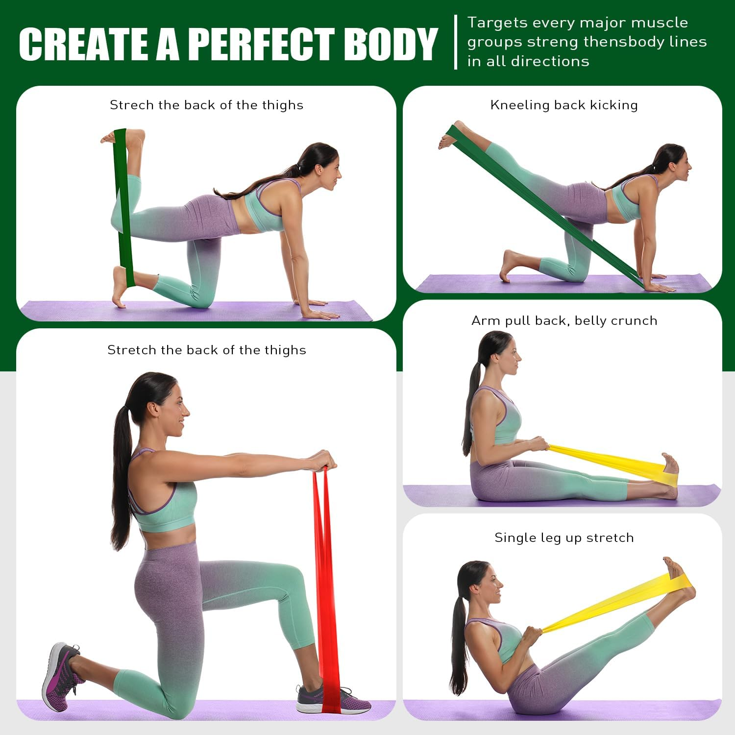 Resistance Bands, HPYGN Exercise Bands, Fitness Bands for Physical Therapy, Strength Training, Yoga, Pilates, Stretching, Non-Latex Elastic Bands with Different Strengths,Workout Bands for Home image number 6