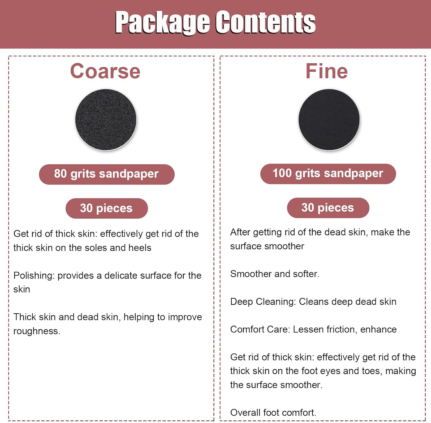 60Pcs Replaceable Sandpaper Discs, Fine & Coarse Grits Sandpaper Refill Discs Sandpaper Foot File Electric Heel Sander Replaceable Discs for Pedicure Disc & Electric Foot Remover image number 5