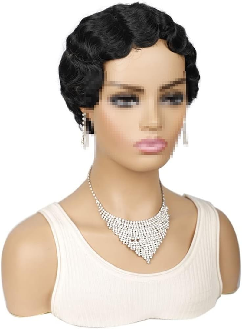 Synthetic Short Retro Cute Wate Wave Wig 6Inch Natural Black Blond Red Cosplay Wigs for Black Women 1B 6Inch