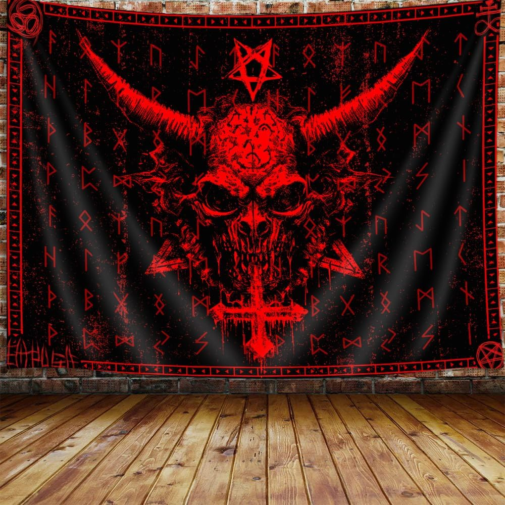 Ptrxobj Goat Head Pentagram Gothic Tapestry Devil Demon Baphomet Satanic Symbol Mysterious Hippie Extra Large Wall Hanging for Living Room Bedroom College Dorm 90 X 70 Inch 90''Wx70''H