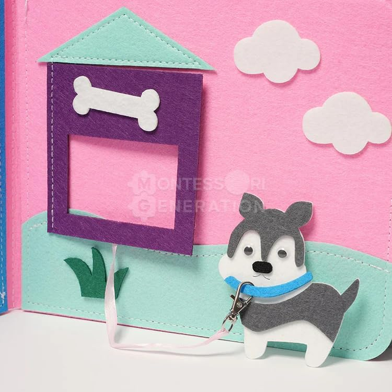 Montessori Toddler Quiet Book, 16 Themes, Sensory Learning Toy, Travel-Friendly, Blue Fabric Design