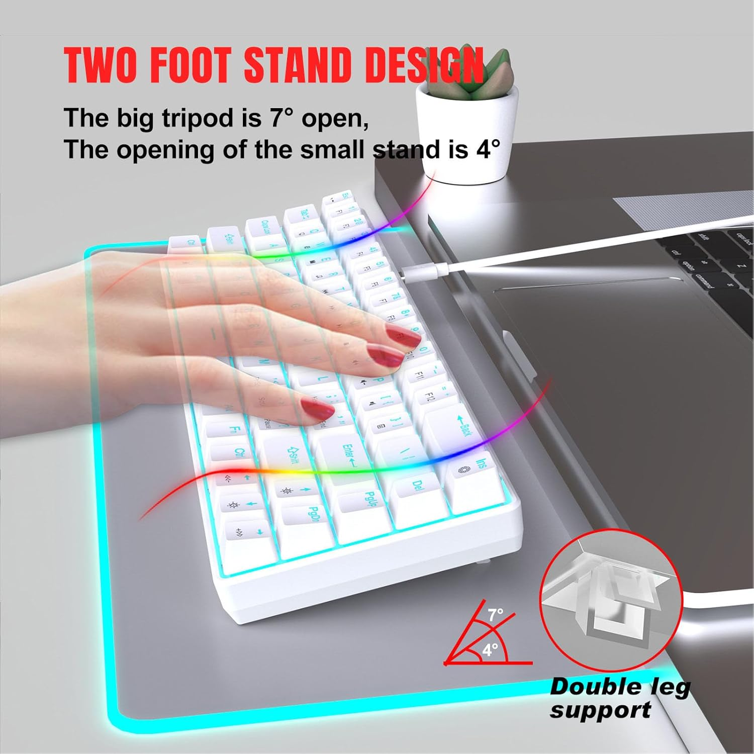 60% Gaming Mechanical Keyboard, 68 Keys Compact Keyboard with Red Switches, RGB LED Backlit Mechanical Keyboard for Laptop Tablet PC