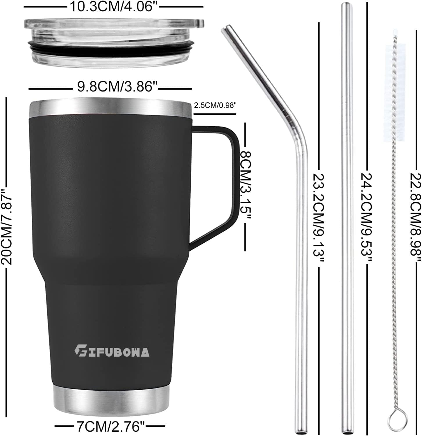 GIFUBOWA 30 Oz Stainless Steel Vacuum Insulated Tumbler with Handle 30Oz Travel Mug with Sliding Closure Lid,3-In-1 Lid, 2 Straw for Home, Office, Travel, Party image number 1