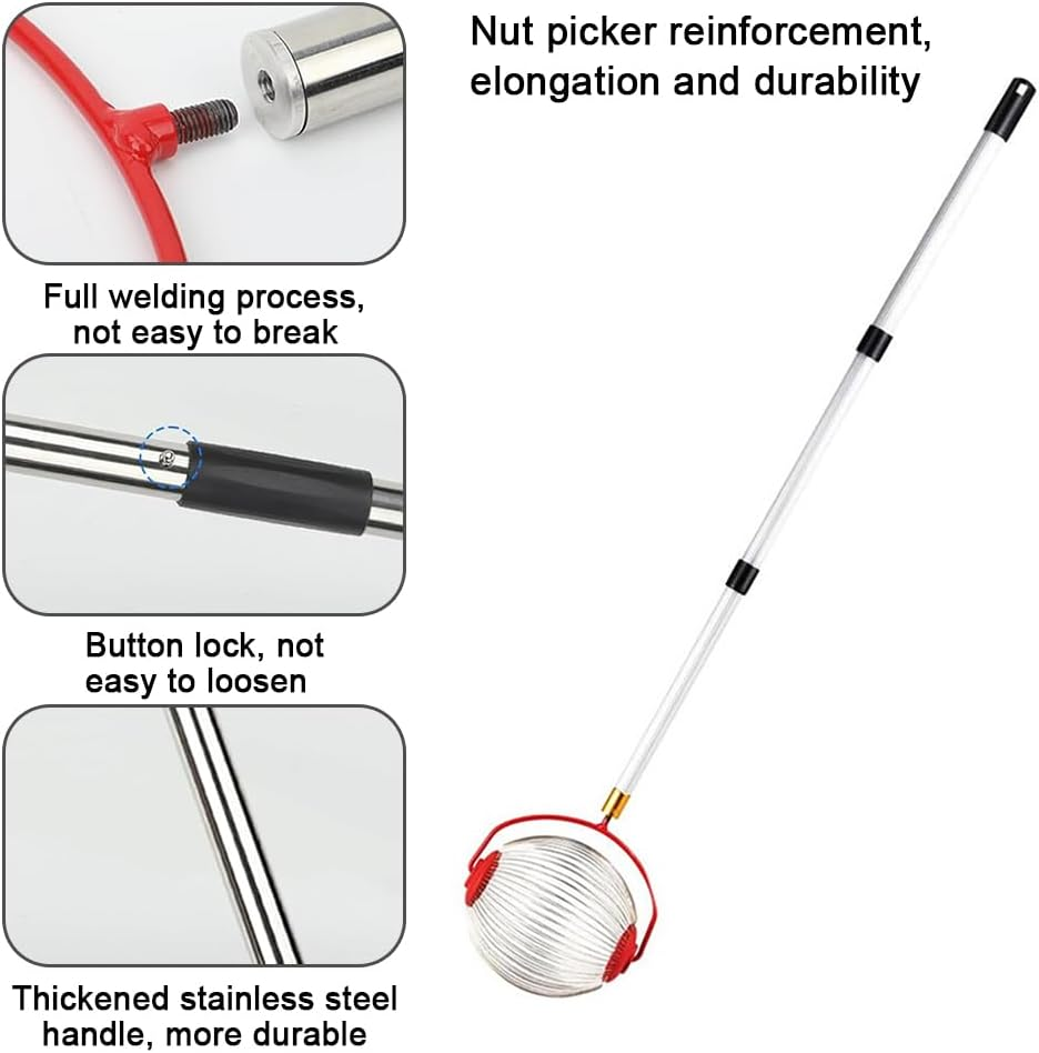 TOMVAES Nut Collector Large Rolling Nut Harvester Adjustable Height Lightweight Outdoor Hand Tool Picker Collector Pecans Chestnuts Magnolia Seeds Small Fruits Small Toys Golf Balls image number 2