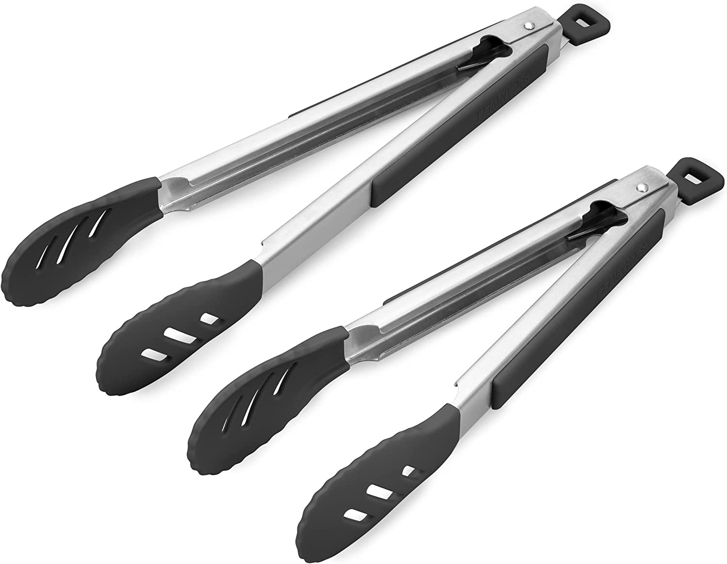 Premium Silicone BBQ Turners, 9-Inch & 12-Inch Cooking Locking Food Kitchen Tongs with Ergonomic Handle, Black image number 3