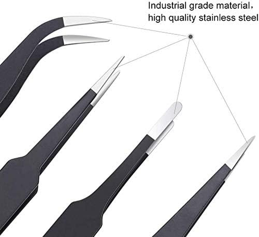 6 Pcs ESD Anti-Static Tweezer Set Tweezers Maintenance Tool Stainless Steel AU image number 1