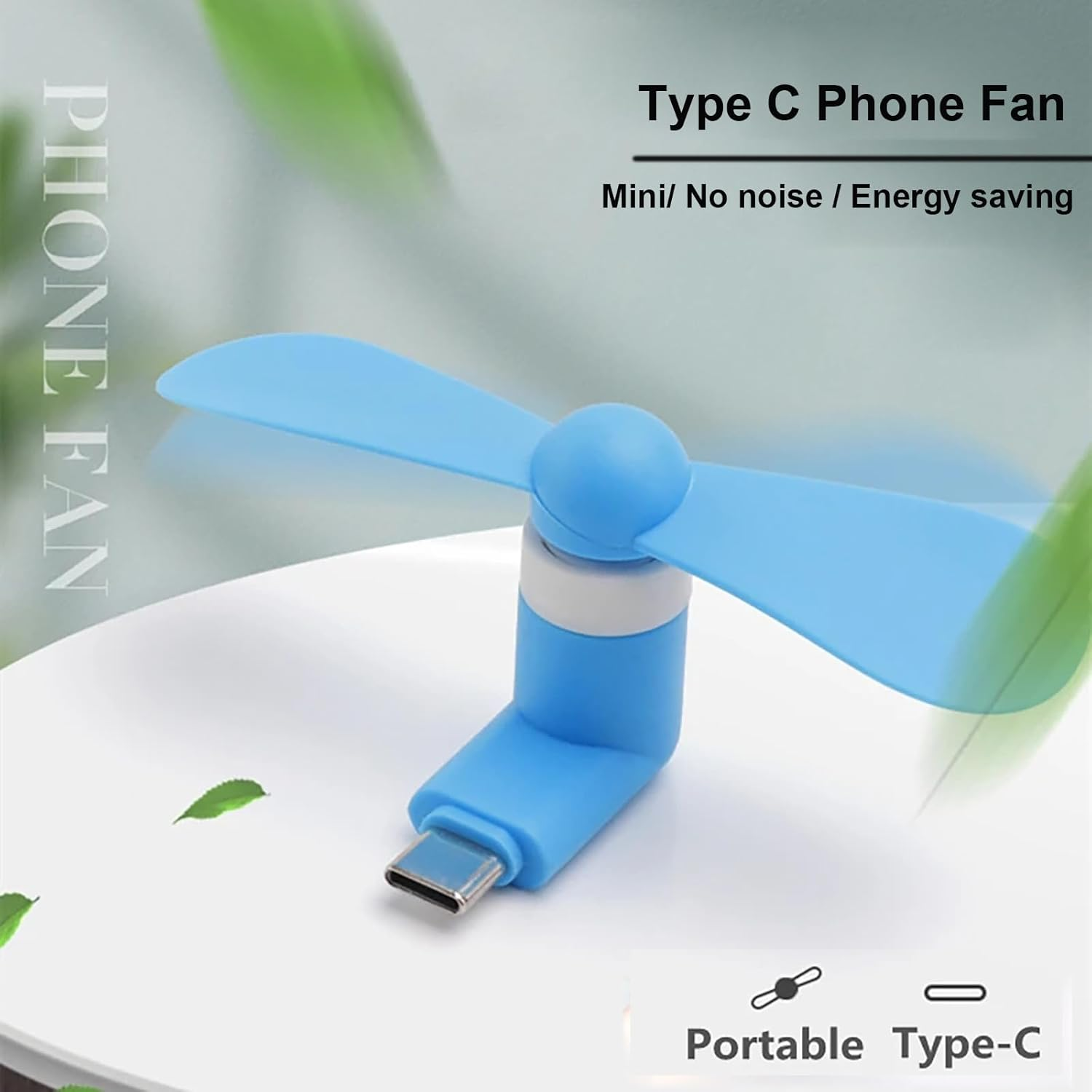 Sokelinn-Six Type C Phone Fan, Mini USB C Cooling Hand Fans Portable Summer Cooler for Ipad Type C Plug Devices-2 Pieces (Blue) - Blue image number 4