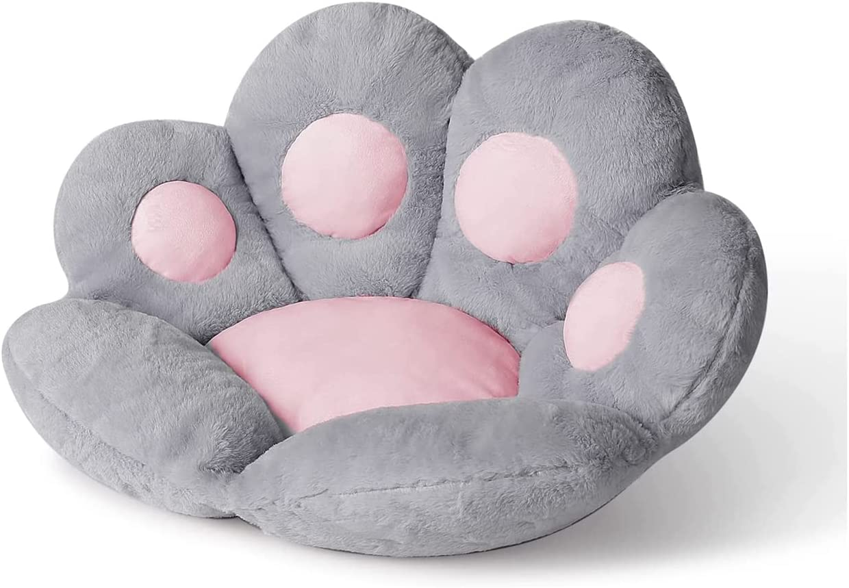 Cat Paw Cushion Comfy Kawaii Chair Cushion 31.4 X 27.5 Inch Bear Paw Lazy Sofa Office Floor Pillow Cute Plush Seat Pad for Gaming Chair for Bedroom Decor Colorful (Grey)