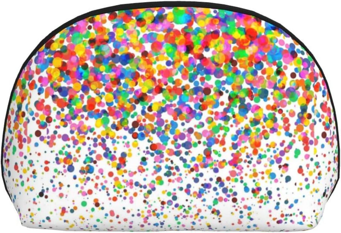 Cozimangoe Coin Pouch Makeup Bags Set, 2 Piece Shell Shape Cosmetic Bag with Pockets for Daily Travel Handbag Lipstick Keys Toiletry, Personalized Colored Dots Art Printed image number 4