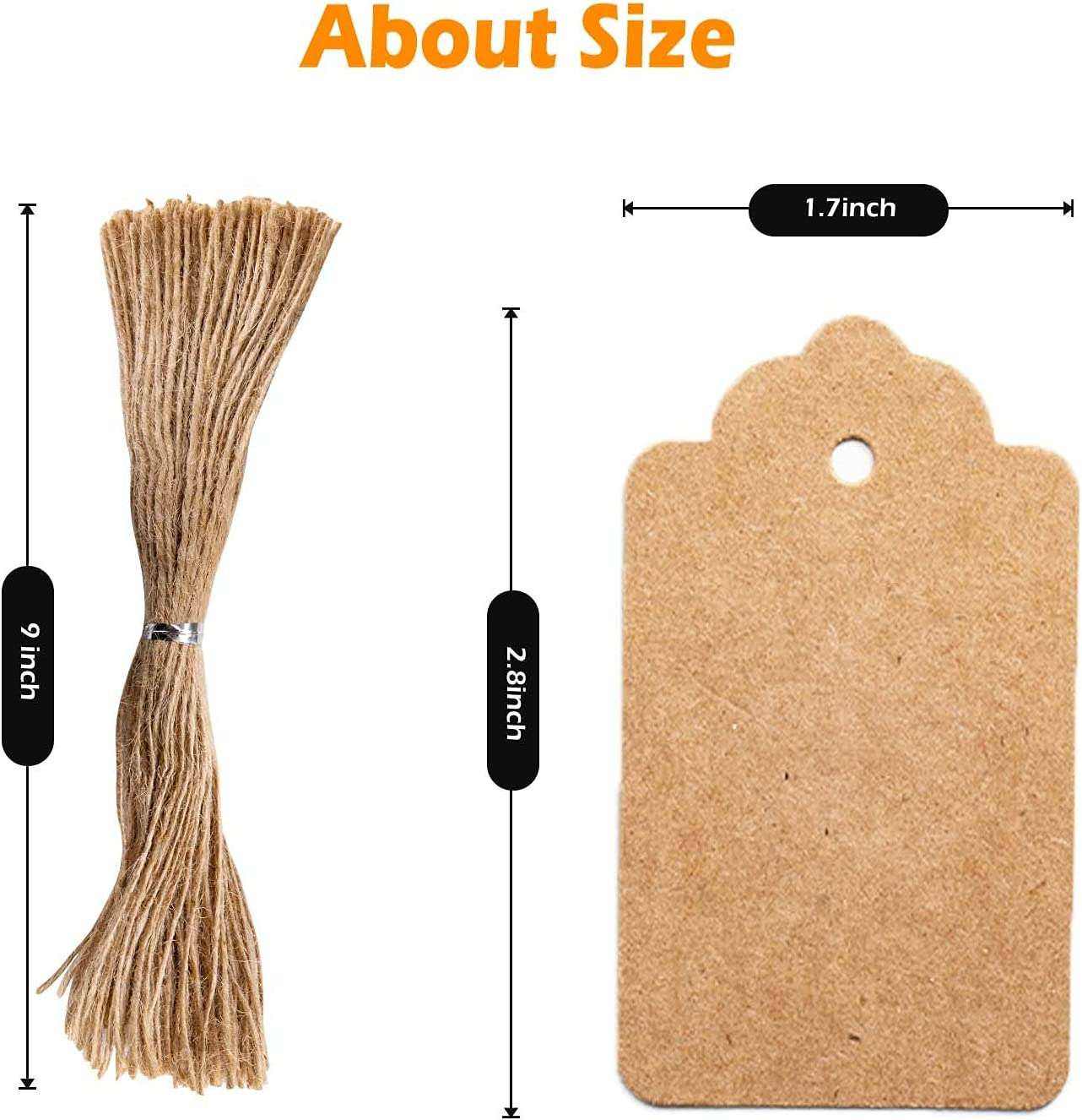 Primbeeks 125 Pcs Premium Gift Tags, Double-Sided Available Kraft Paper Price Tags with 125 Root Natural Jute Twine, Craft Tags Labels Treats Tags for Wedding Christmas Day Thanksgiving, Brown image number 2