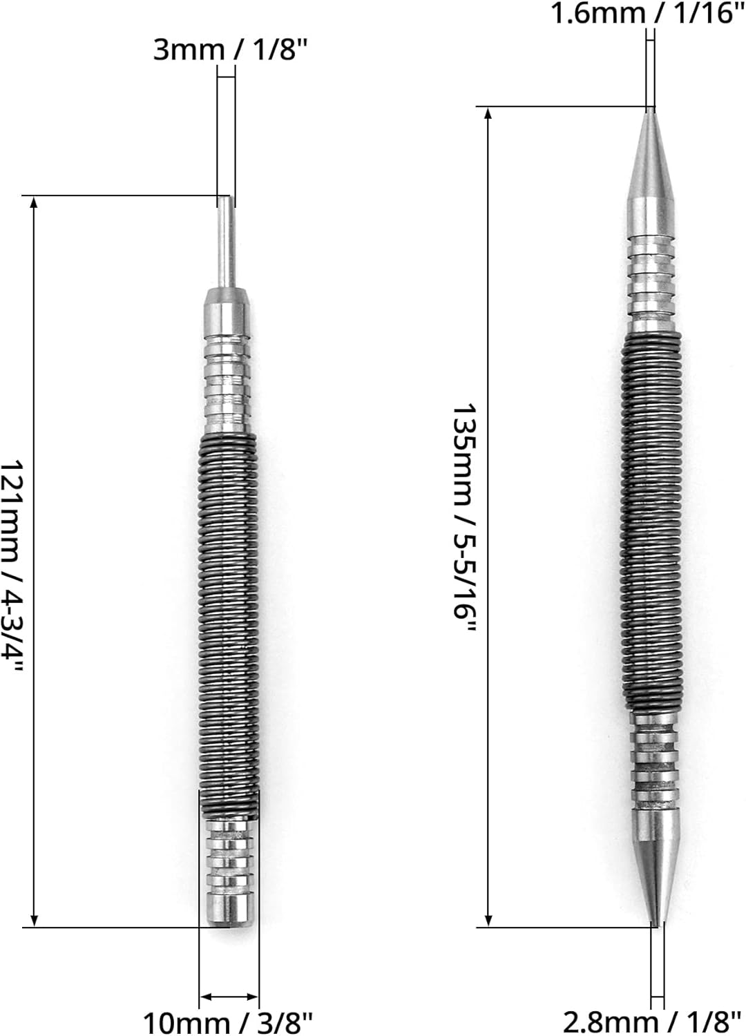 QWORK Pin Punches 1/32" & 1/16" Nail Set, Nail Setter and Hinge Pin Punch Set, 2 Pcs Double Head Spring Tool, 3500 PSI Strike Force Door Pin Removal Tool, image number 2