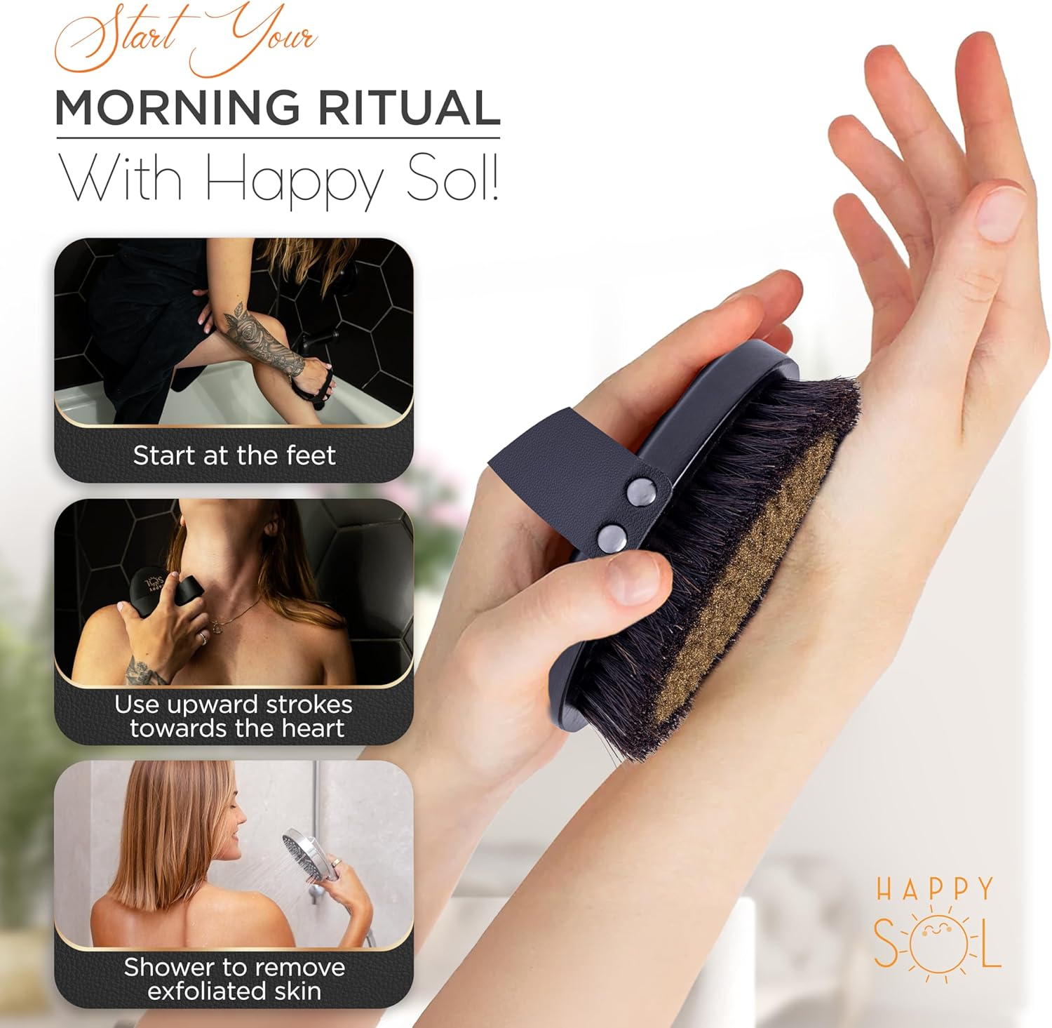 Copper Body Brush - Dry Brushing Body Brush with Ion Charged Copper Bristles, Glowing Skin, Lymphatic Drainage and Blood Circulation Improvement image number 4