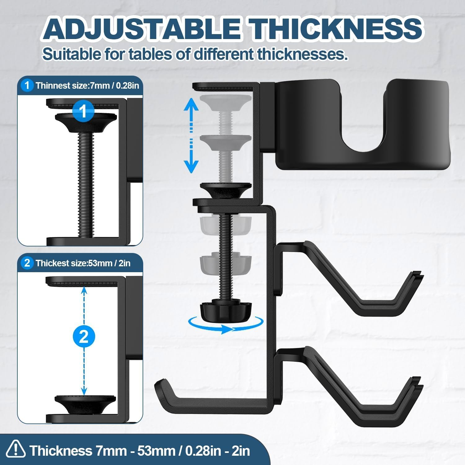 4 in 1 Desk Cup Holder with Headphone Hanger and Controller Stand, 360&deg; Swivel under Table Clip Controller Holder, Universal Adjustable Rotating Upgraded Arm Clamp for Coffee Mugs, Bottles, Headphones image number 3