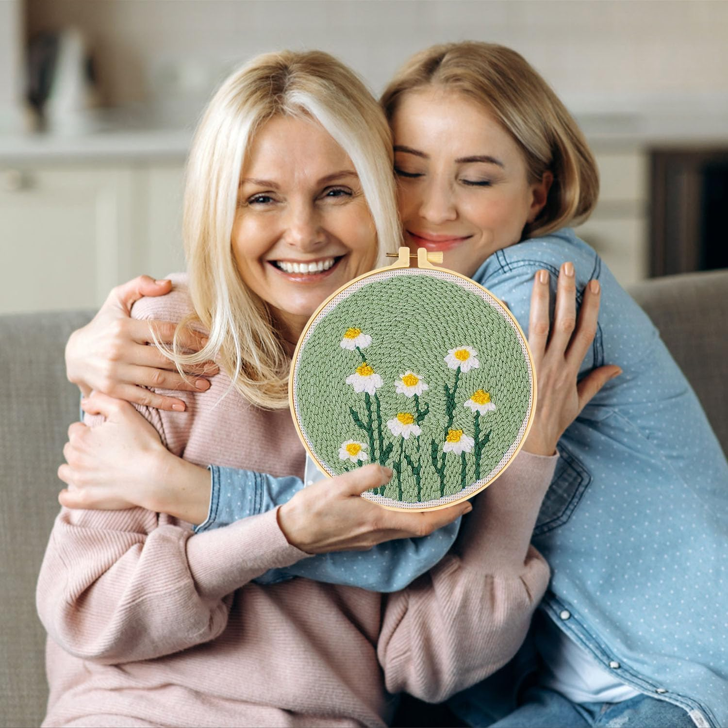 Punch Needle Embroidery Starter Kits, Daisy Flower Punch Needle Kits for Adults Beginner, Punch Needle Kit Tool with Instruction Threader Fabric Yarns and Hoop (65205) image number 3