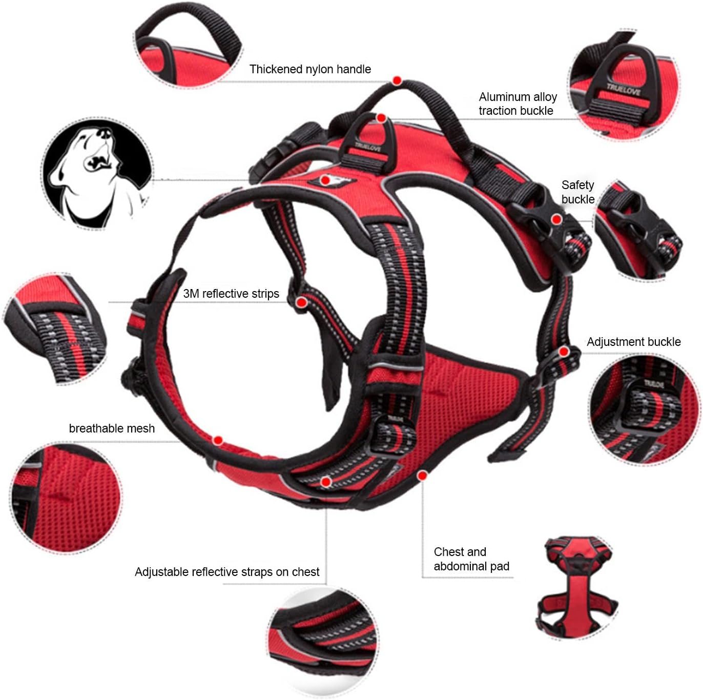 No Pull Dog Harness, No Choke Front Clip Reflective Dog Vest with Soft Padded Vertical Handle, 3 Leash Attachments for Small Medium Large Dogs,G-Small