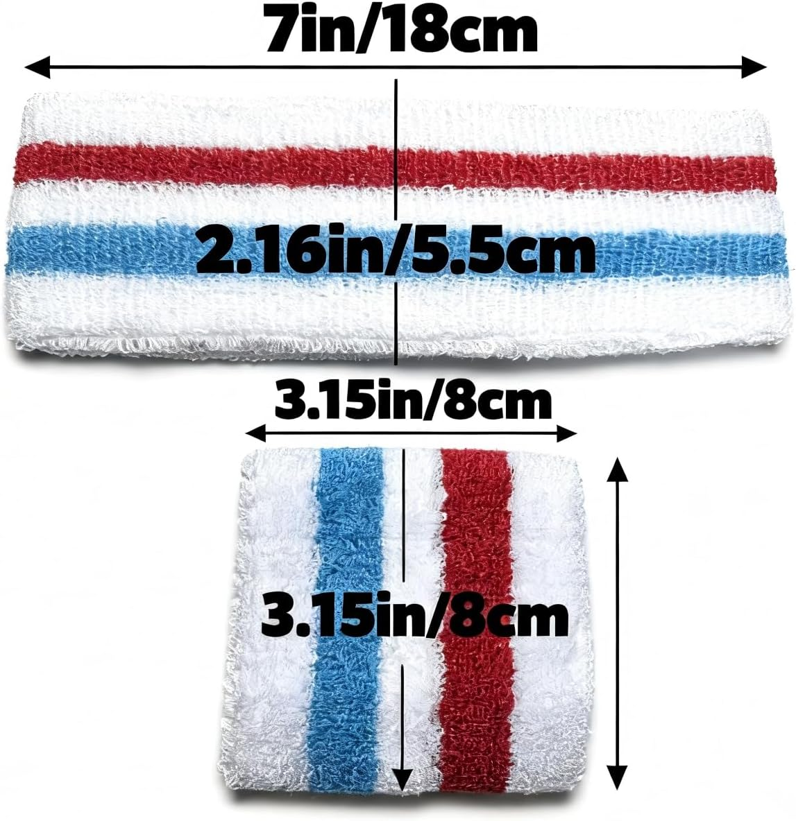 Pack of 3 Pieces(1 Headband + 2 Wristbands) Striped Sweatband Set | Sports Sweat Bands for Men, Women & Kids | Moisture-Wicking for Basketball, Tennis, Gym, Running Fitness Accessories image number 4