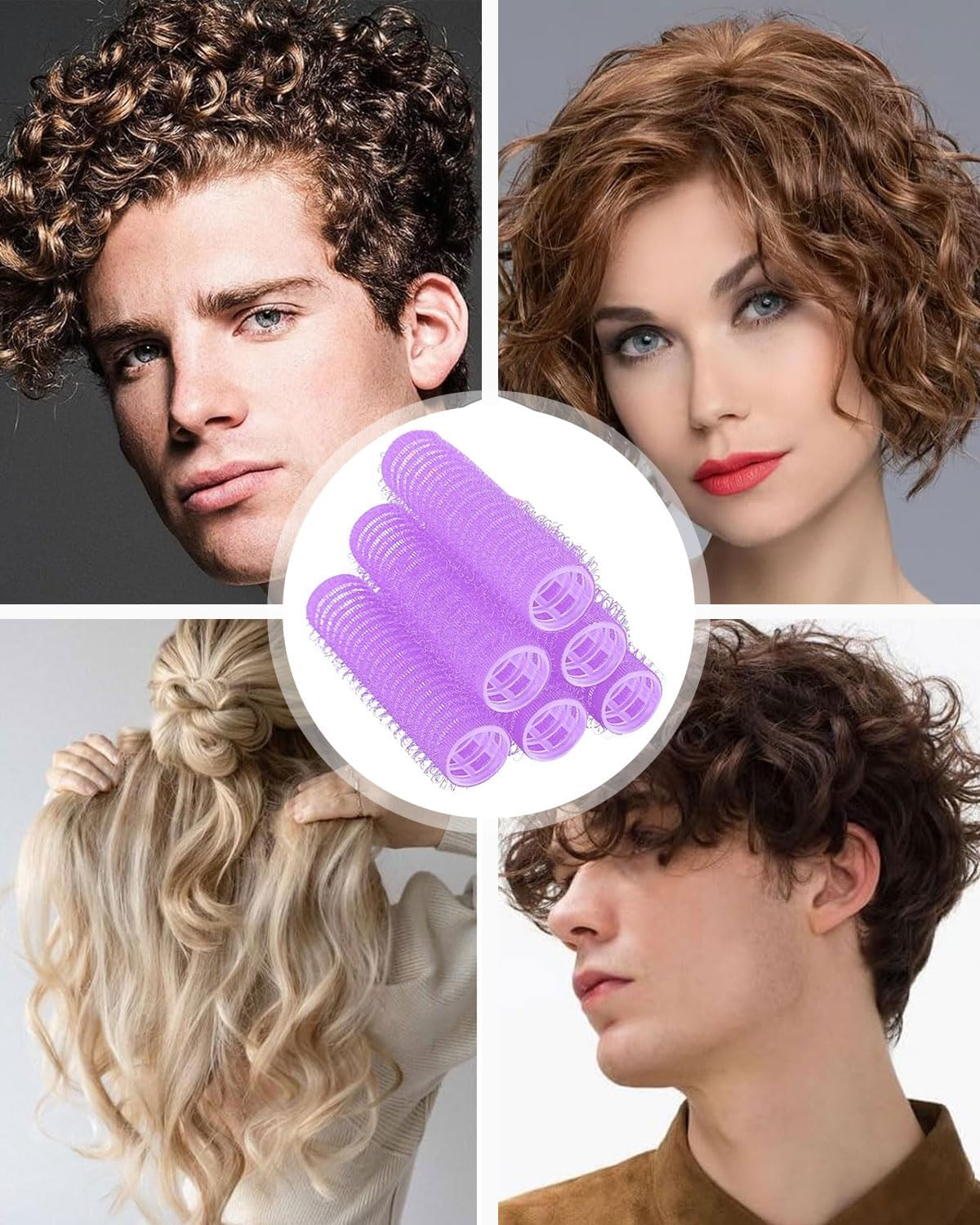 TPZORJX 37 Pieces Manual Hair Rollers Self Adhesive Hair Rollers for Salons, Barber Shops, Rat Tail Combs, DIY Curlers with Steel Needle Tip Comb (Purple) image number 4