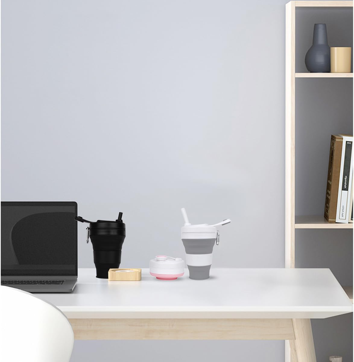 UNNESTAR Collapsible Camping Cup with Straw Silicone Folding Coffee Cup Sport Bottle Portable Travel Outdoor Car 16Oz 20Oz (Black-600Ml) - Gray-600Ml image number 2