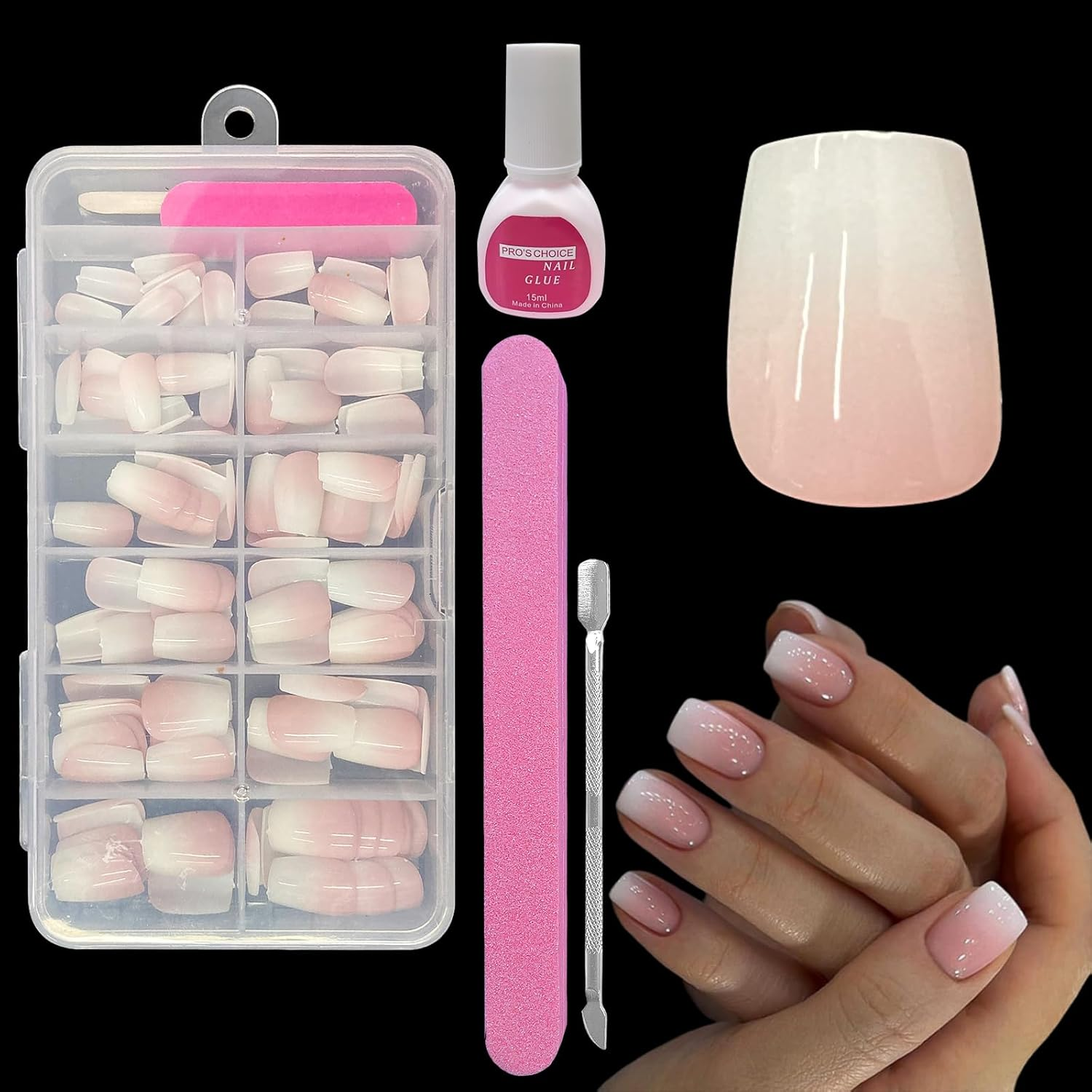 ZAHRVIA Press on Nails, Jelly Pink Short Square False Nail Glossy-120 Pcs Fake Nails French Tip Glue on Nail Art Manicure (Square Short Round)