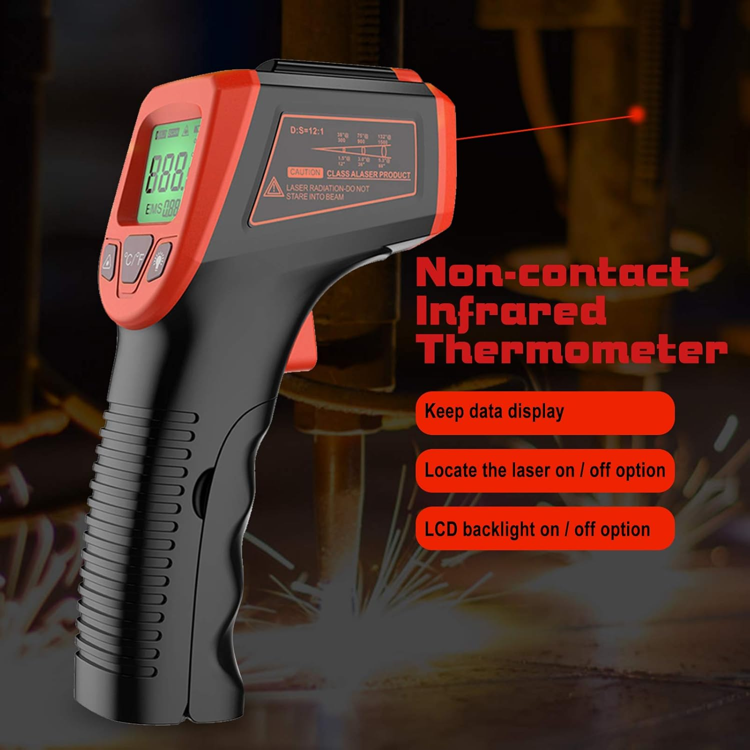 Leeofty Infrared Thermometer, Non-Contact Digital Temperature Gun -58&deg;F to 1112&deg;F (-50&deg;C to 600&deg;C) with LCD Display,Red