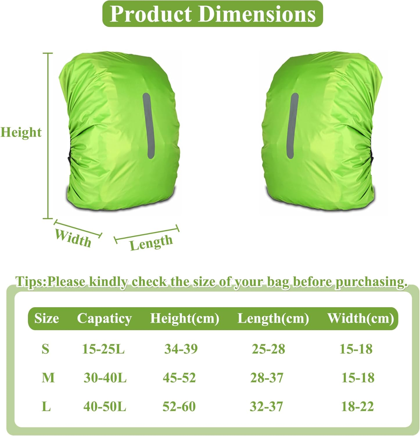 Pack of 2 Rain Covers for Backpacks with Reflective Strips, 15L-50L Waterproof Backpack Rain Cover, Rain Cover School Bag for Hiking, Camping, Travel, Cycling image number 6