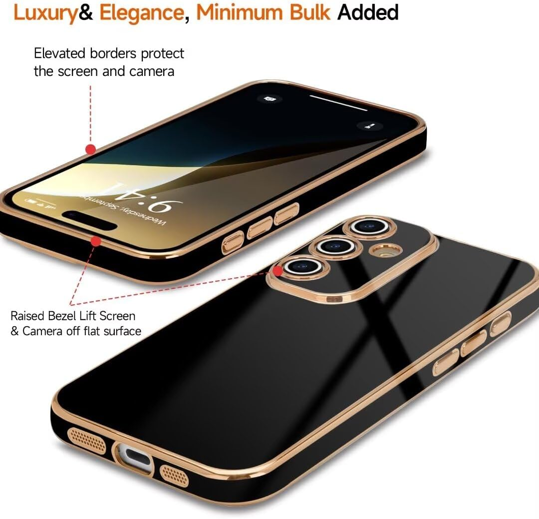 ATISIJIE Case for Samsung Galaxy A16 Mobile Phone Case Original, Ultra Thin Electroplated Soft Silica Gel Scratch-Resistant TPU Mobile Phone Case, Simple Stylish Shiny Protective Cover Case Black