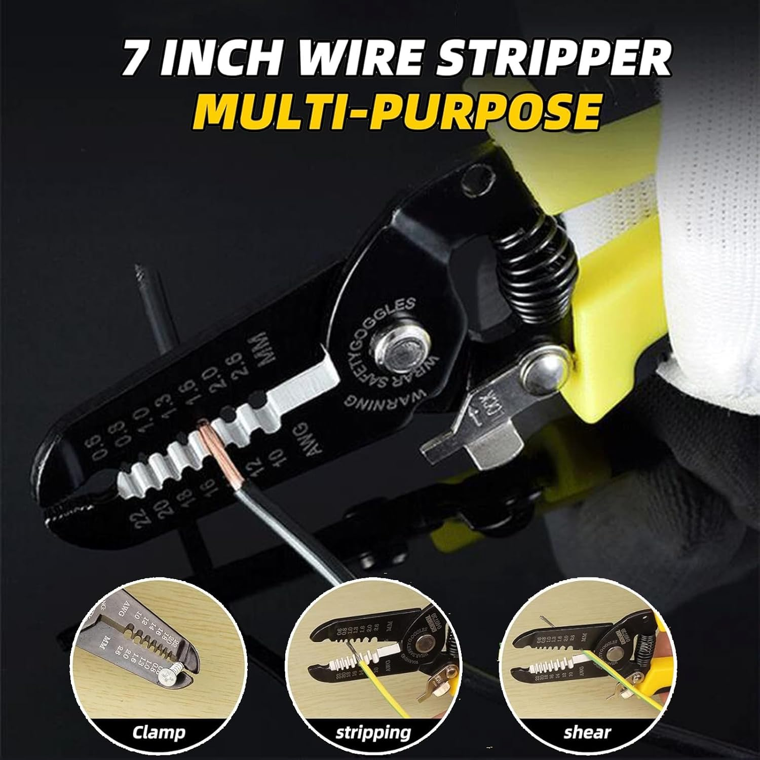7-Inch 10-22 AWG Wire Stripper/Wire Crimping Tool, Wire Cutter, Wire Crimper, Cable Stripper, Wiring Tools and Multi-Function Hand Tool image number 1