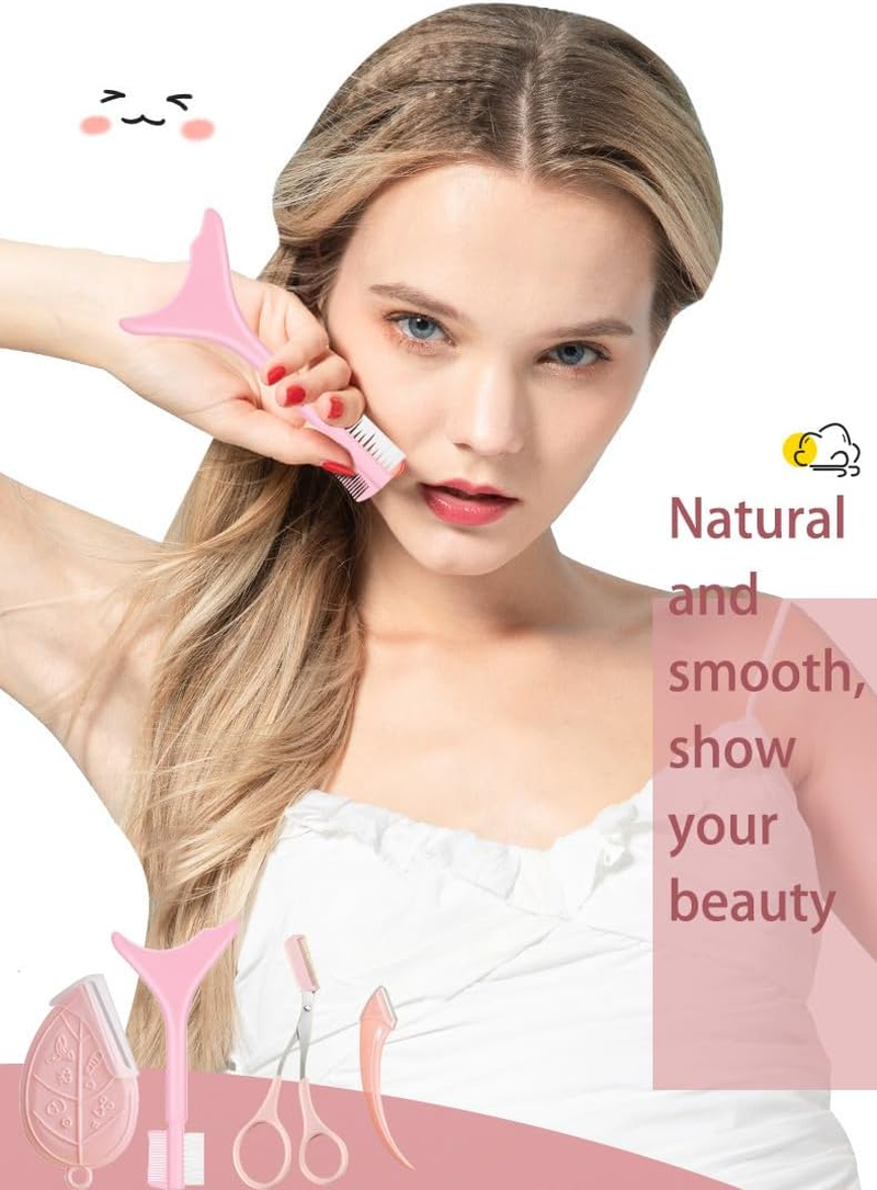 Eyebrow Kit 4-In-1 Professional Brow Shaping Set with Eyebrow Razor, Scissors, Stencil & Guide - Reusable Silicone Tools for Perfect Eyebrows at Home (Pink) image number 5