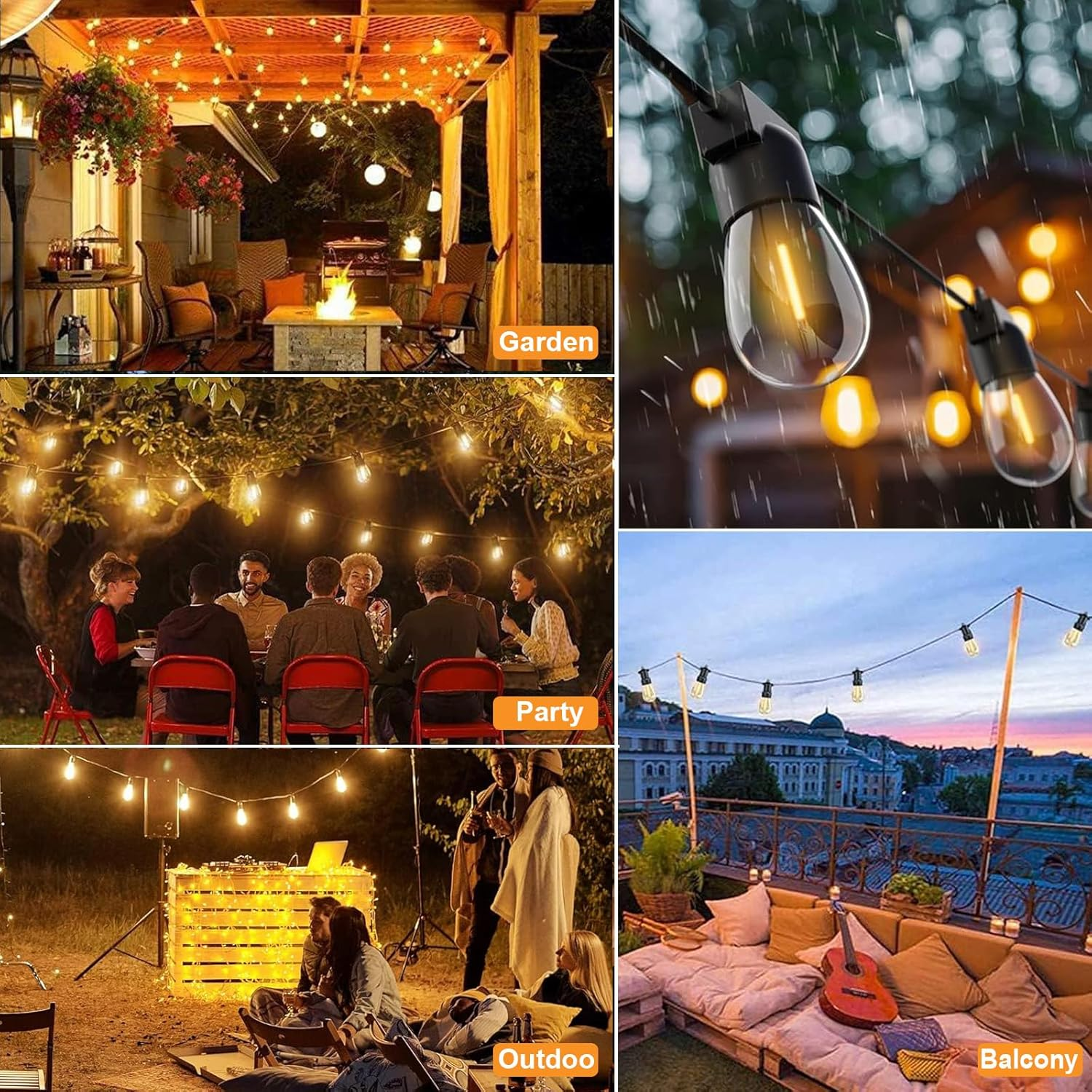 Roccar Festoon Lights Outdoor 30M, 1Pack Outdoor String Lights with 30+2 S14 LED Bulbs, Waterproof and Shatterproof Plug-In Outdoor Lights，2700K Warm White Fairy Lights for Party, Garden, Yard