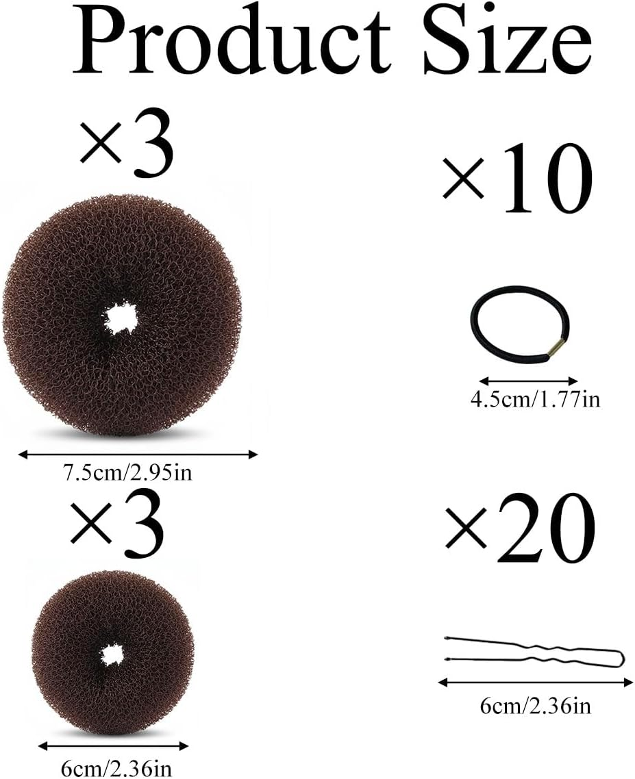 Bun Maker Hairstyle Aid Set of 6 Bun Cushions Hair Doughnut with 10 Elastic Hair Bands 20 U Shape Hair Clip Hair Pin Hair Bun Hair Bun Shaper for Women image number 2