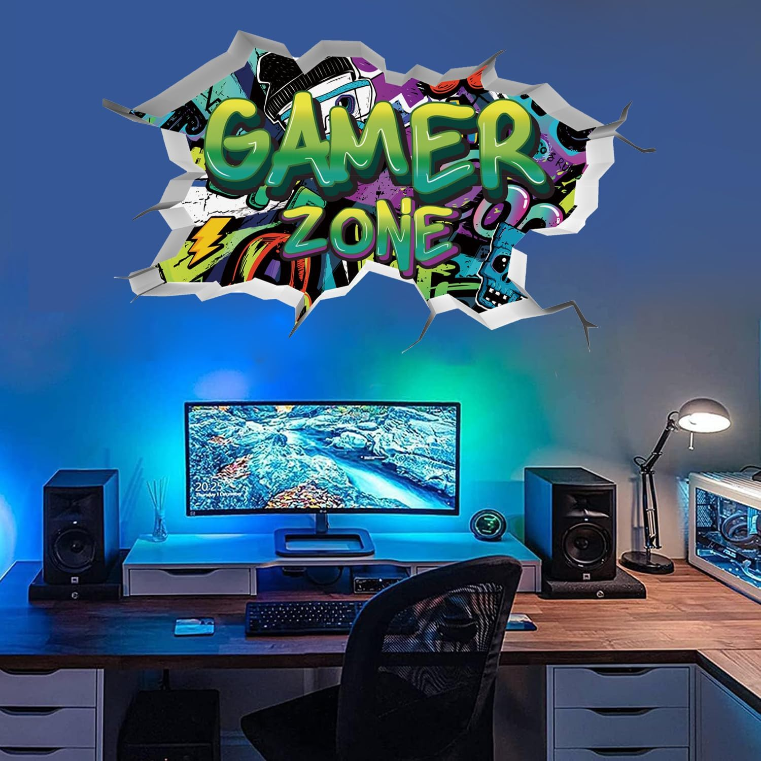 Toarti 3D Gamer Wall Stickers Green Zone - Vinyl Wall Decal for Gaming Bedroom, Video Game Removable Wall Art, Playroom Decor for Teens (Green)
