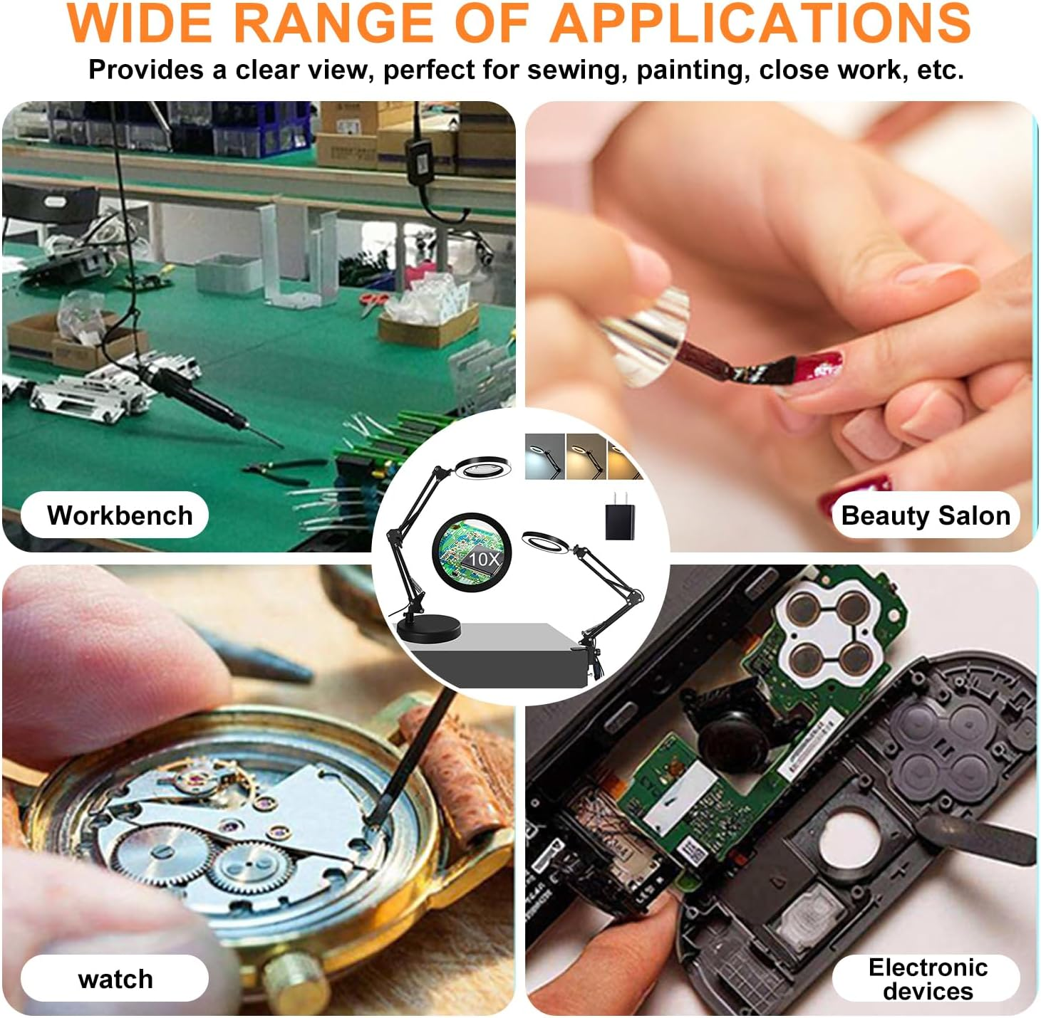 Magnifying Glass with Light and Stand, 10X LED Magnifying Glass, 3 Color Modes 10 Levels Dimming, for Home, Office, Drawing, Tailoring, Soldering