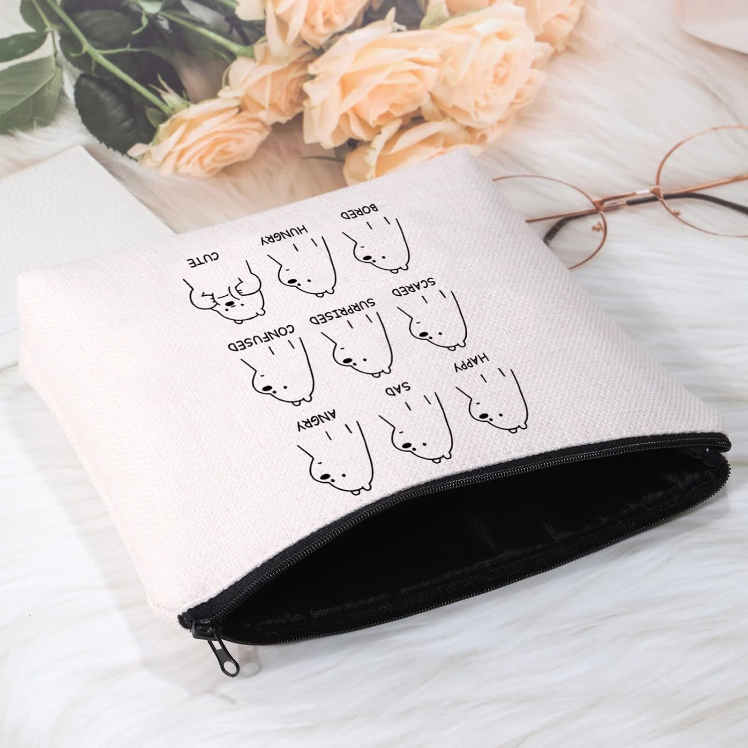 POFULL Ice Bear Moods Gift Bare Bears Lover Gift Animal Bear Cosmetic Bag Polar Bear Gift, HAPPY SAD ANGRY Bag image number 4