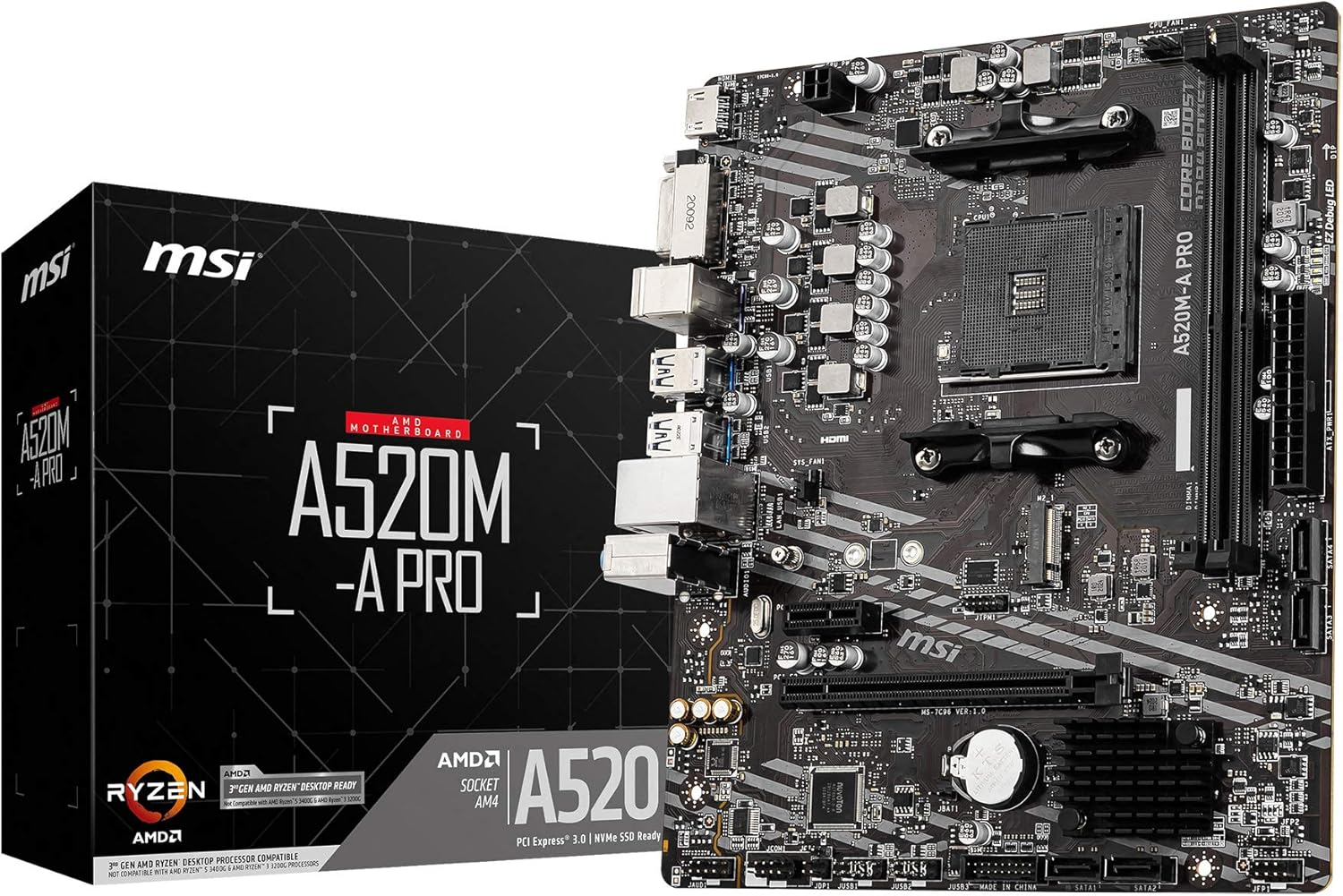 MSI Motherboard A520M-A PRO [Ryzen 5000 Series (AM4) Compatible] Micro ATX [AMD A520 Equipped] MB5136 image number 2